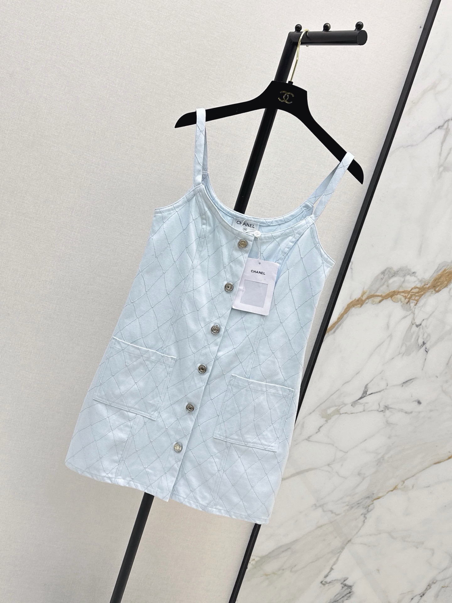 Chan 26ss denim embroidery slip dress