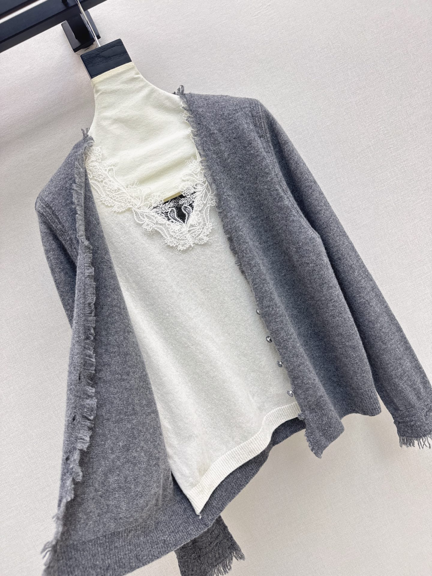 ES 26fw lace contract wool cardigan
