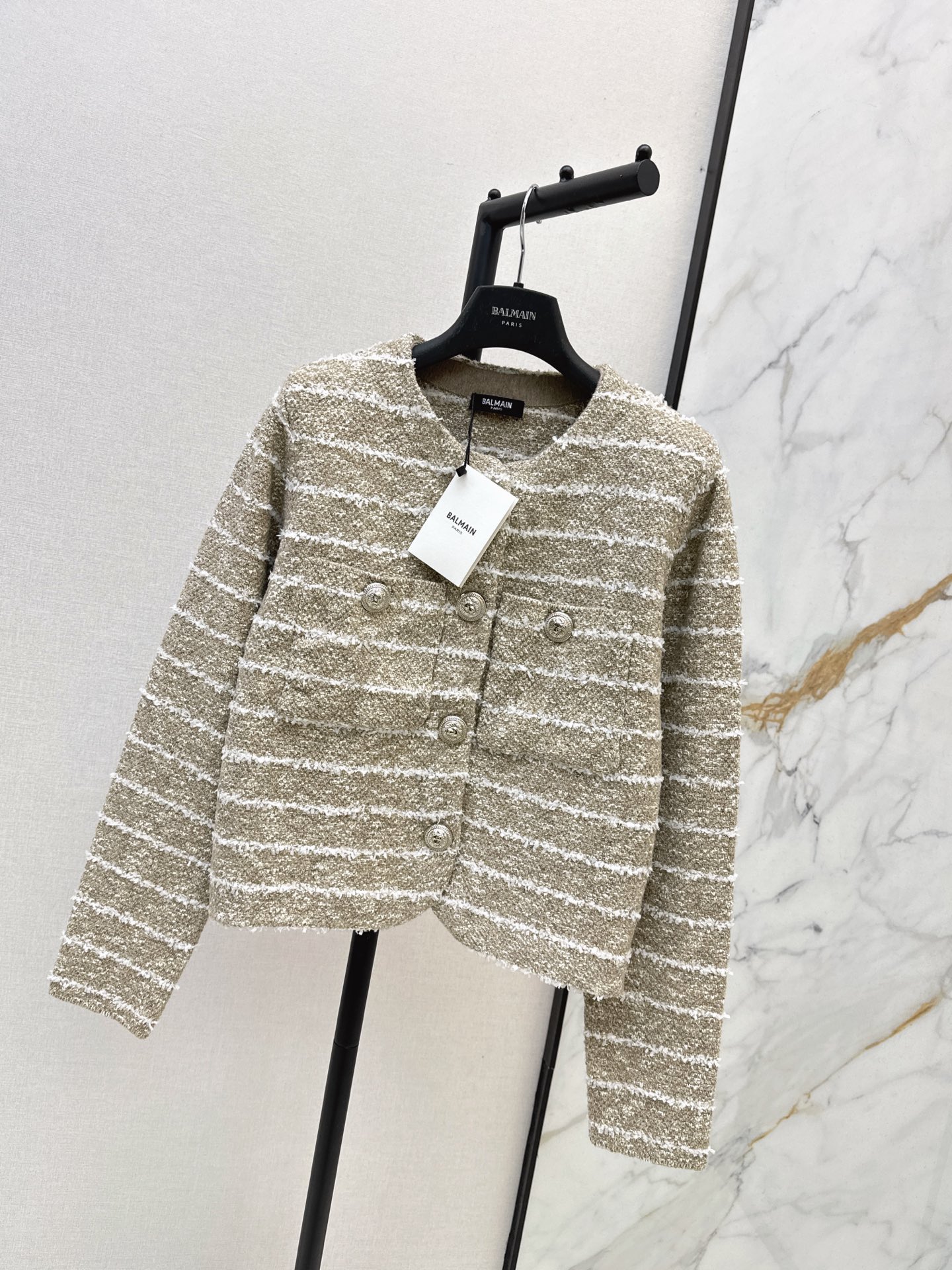 Bal 26fw stripe knit cardigan