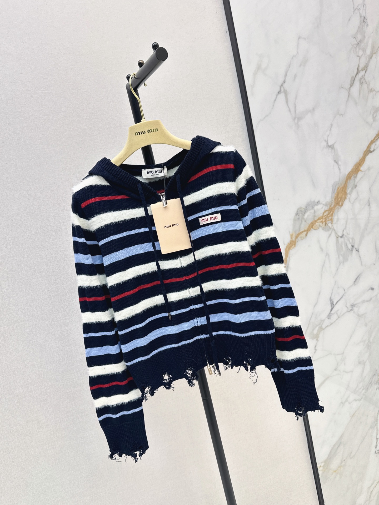 Miu 26fw stripe hooded knitwear