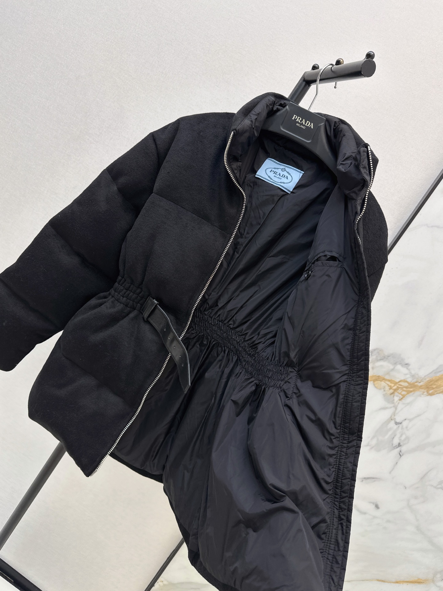 Pra 26fw belted woolen down jacket