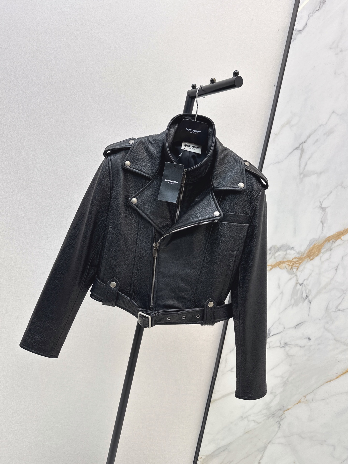 Sain 26fw cropped moto leather jacket