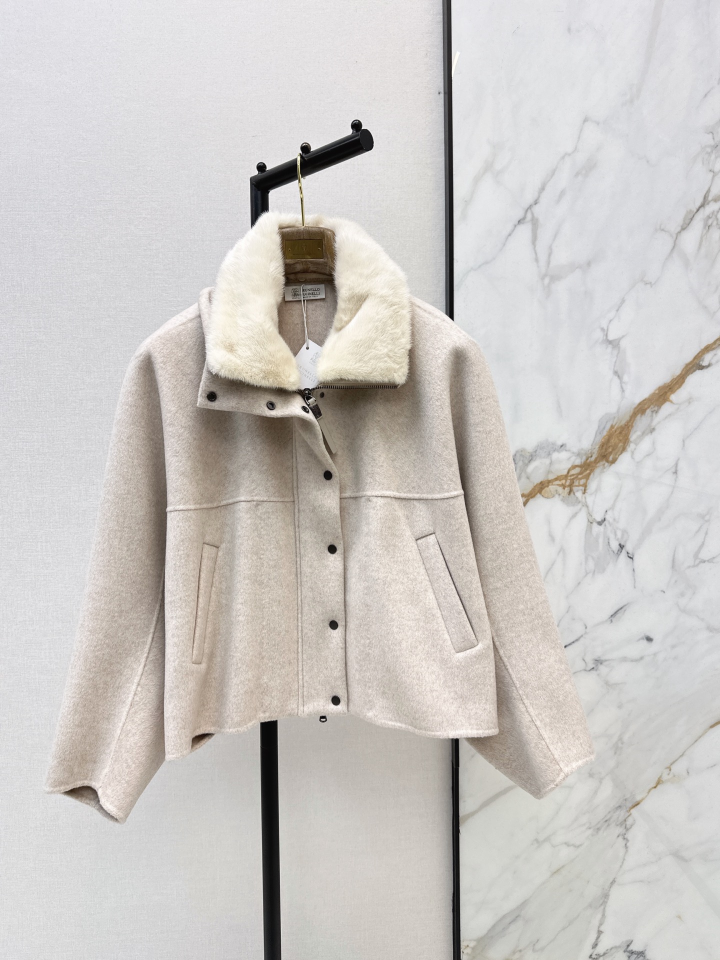 Brun 26fw fur-trim wool jacket