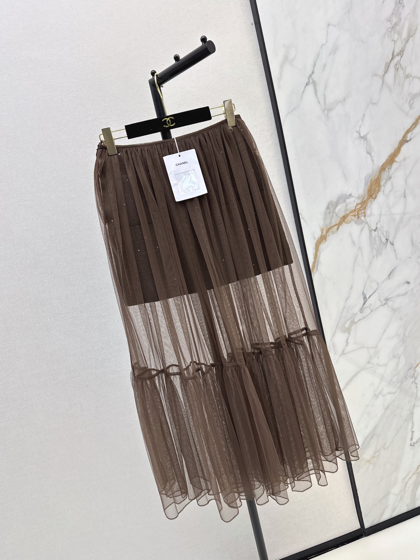Chan 26fw woven mini skirt mesh skirt sets