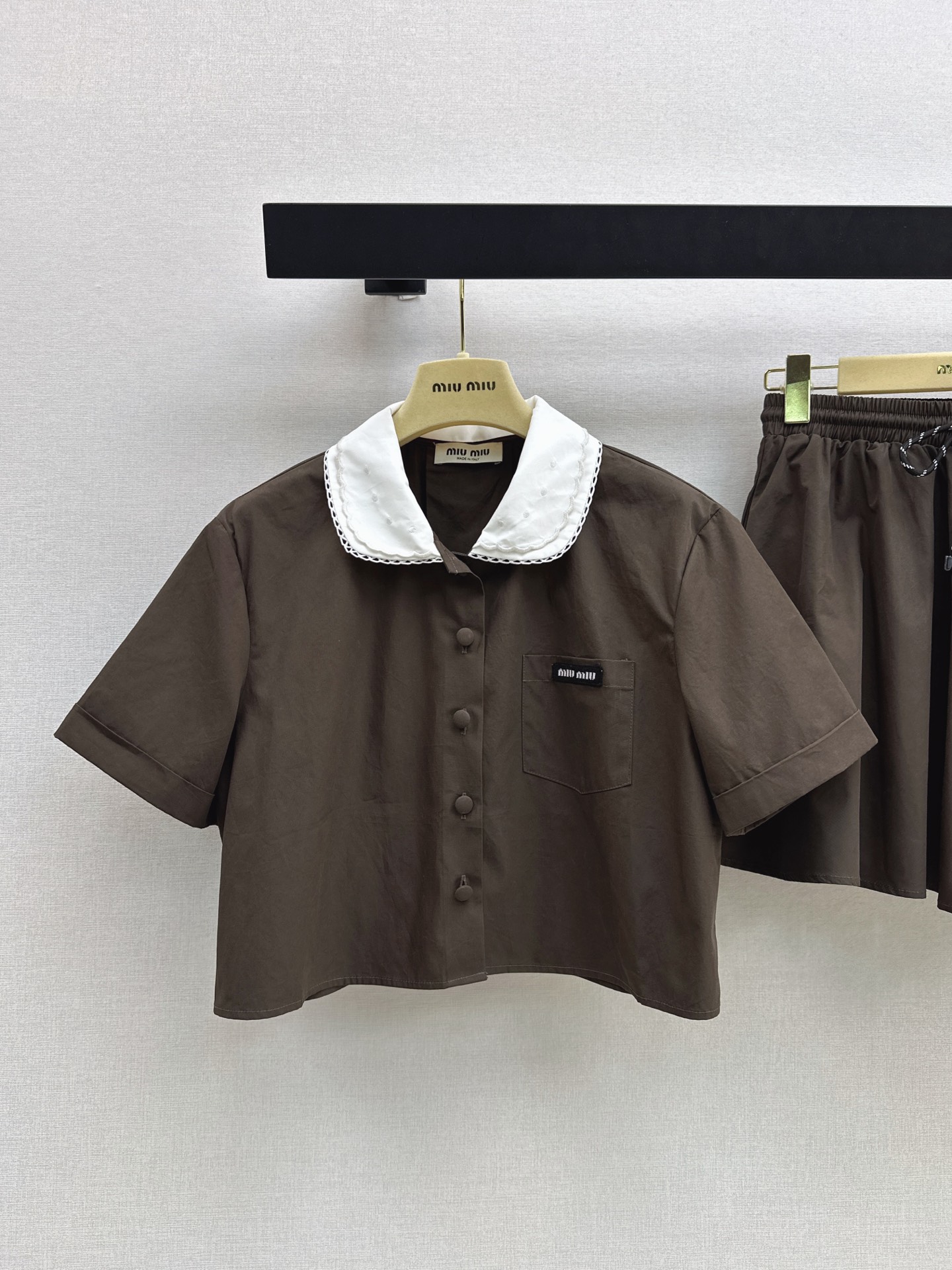 Miu 26ss cropped top pleated skirt sets