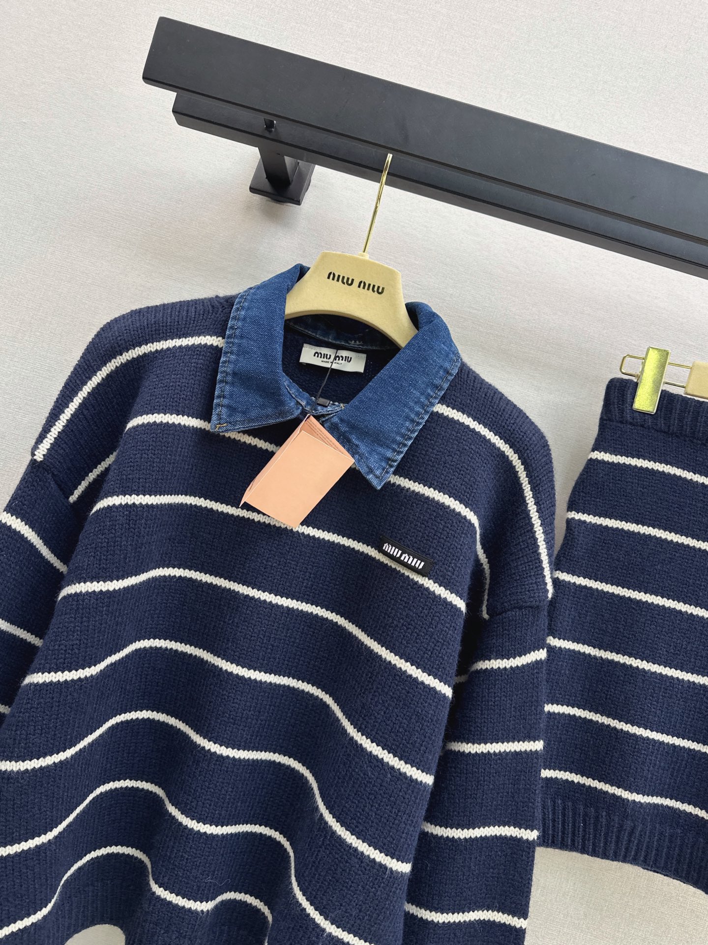 Miu 26fw stripe knitwear skirt sets