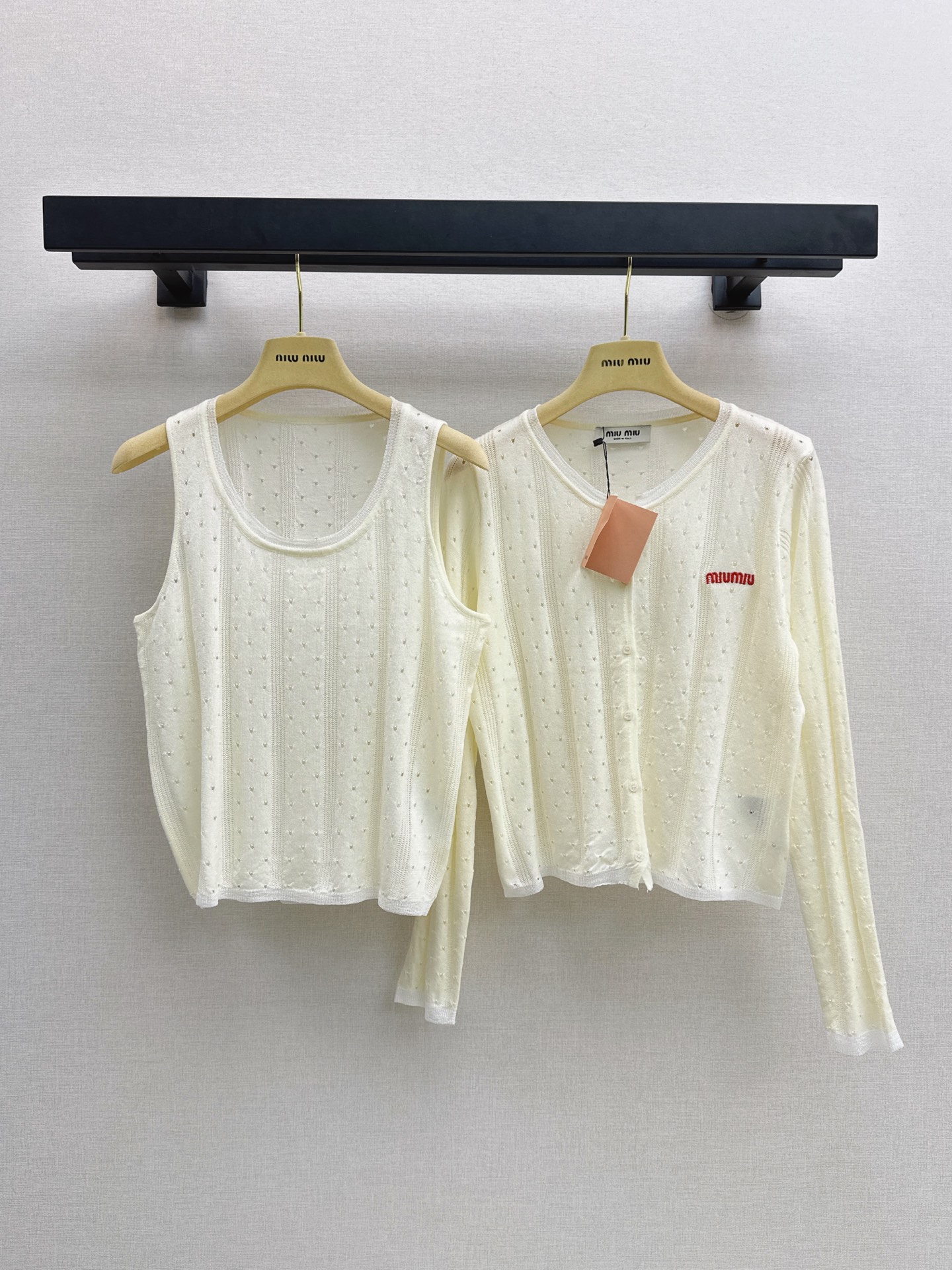 Miu 26fw lace trim knit cardigan vest sets