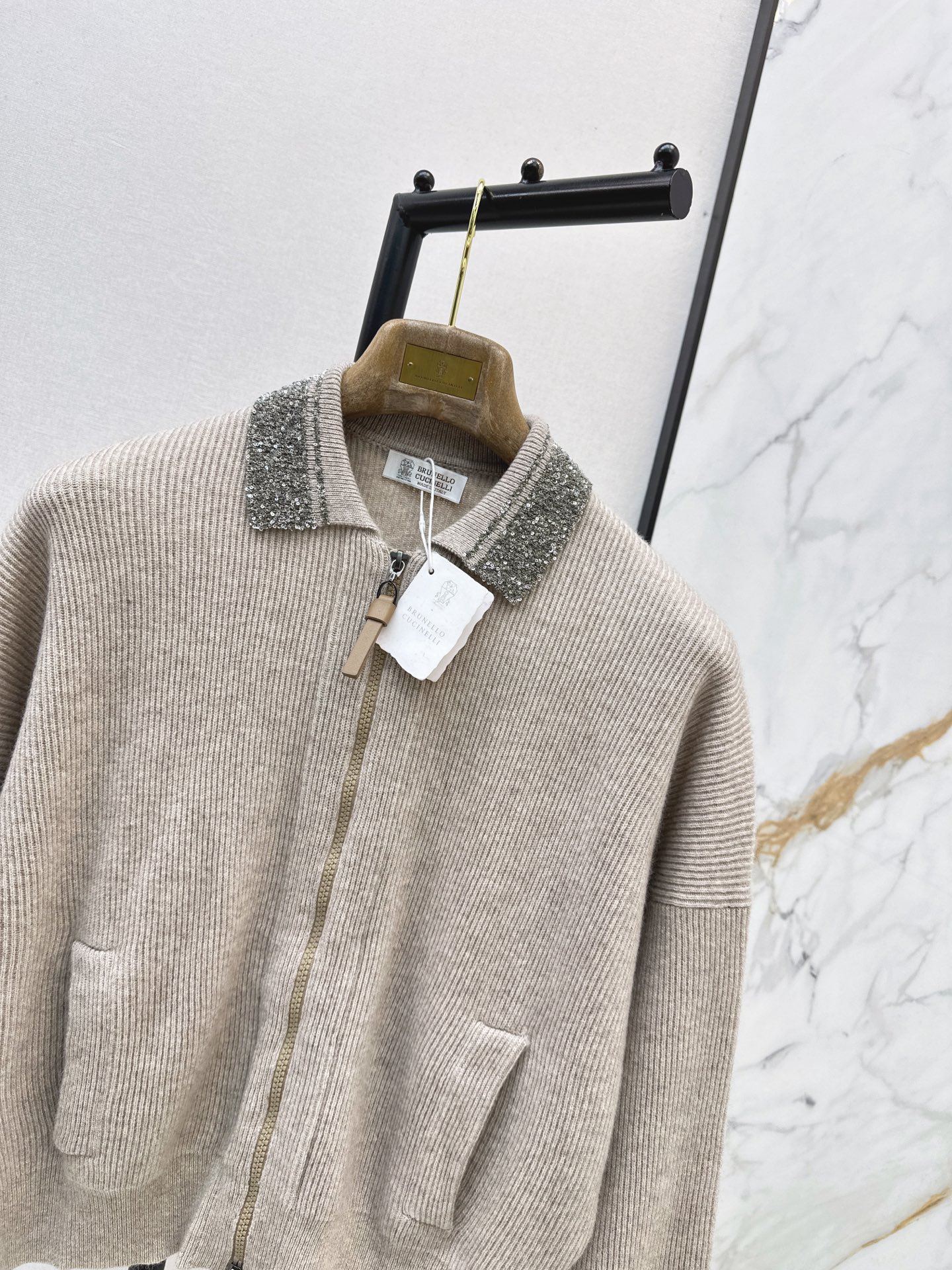 Brun 26fw beading knit cardigan