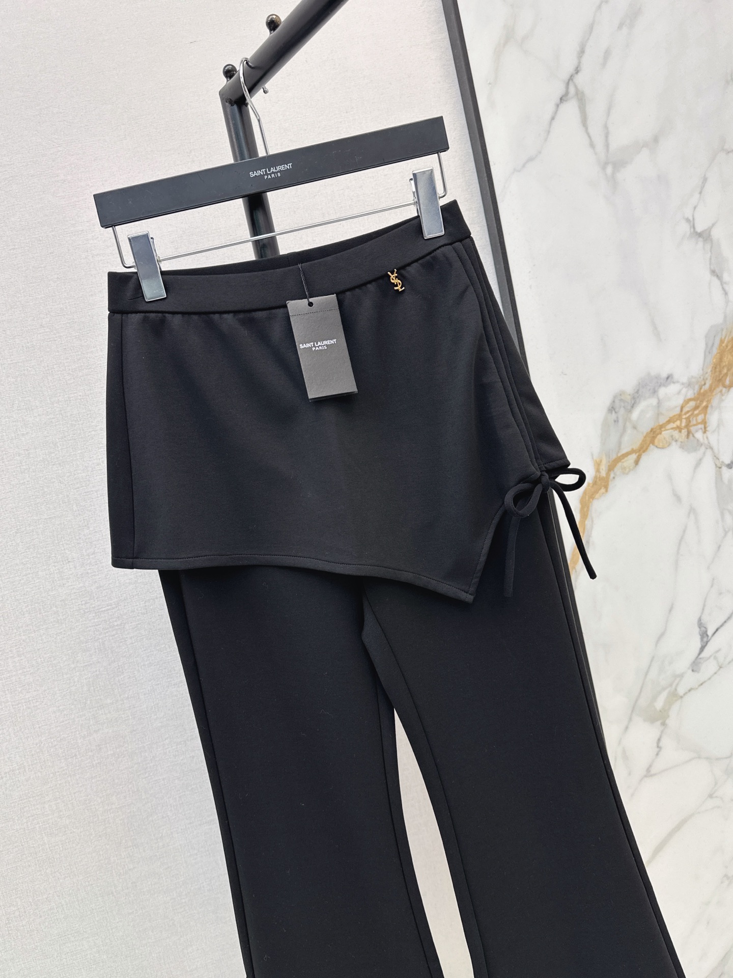 Sain 26fw asymmetric skirt-overlay flared pants