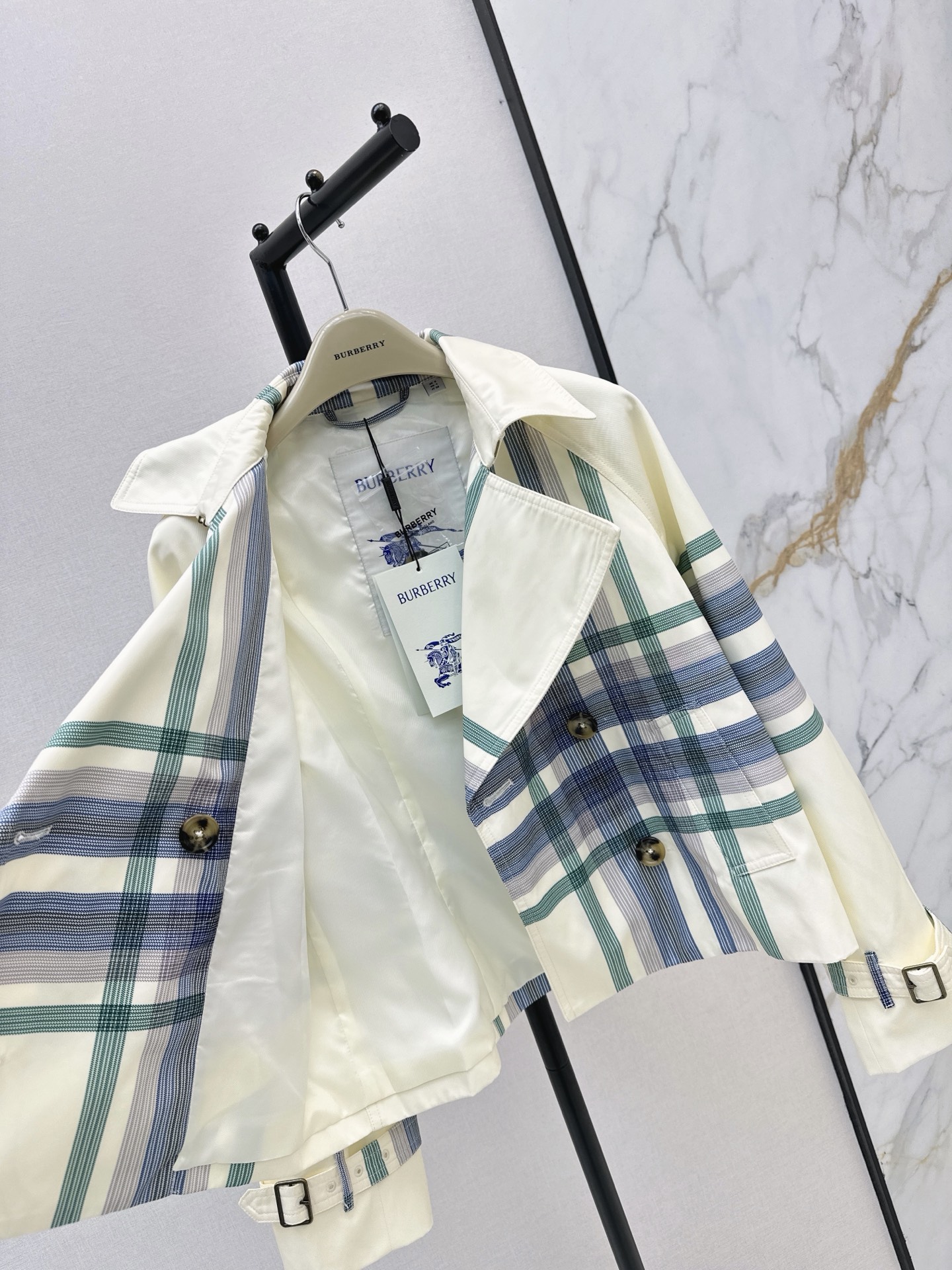 Bur 26fw check cropped trench coats