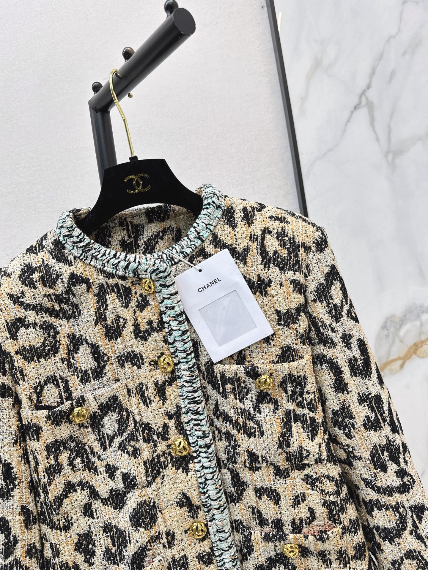Chan 26fw leopard jacquard woven jacket