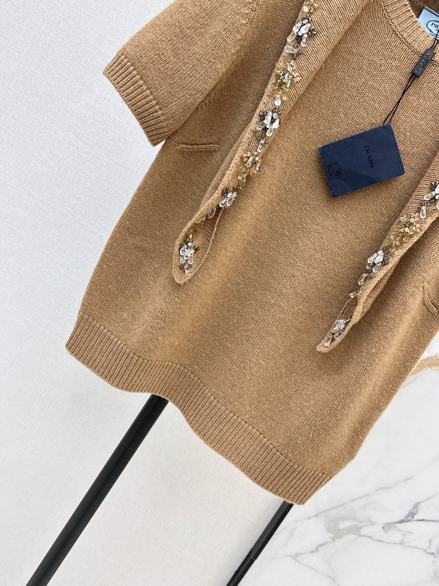 Pra 26fw beading shawl knit sweater