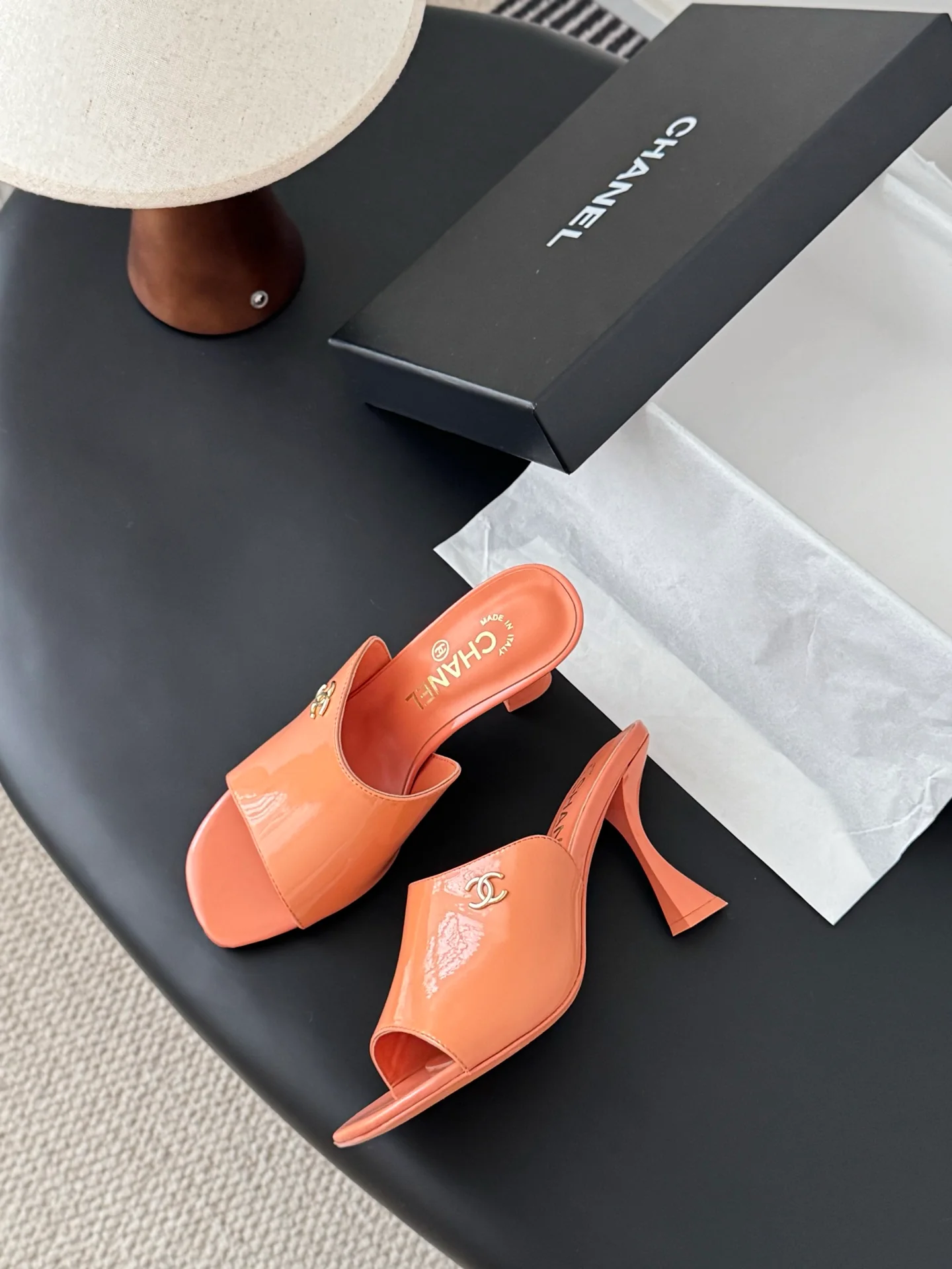 Chan 25fw high heeled slides sandals