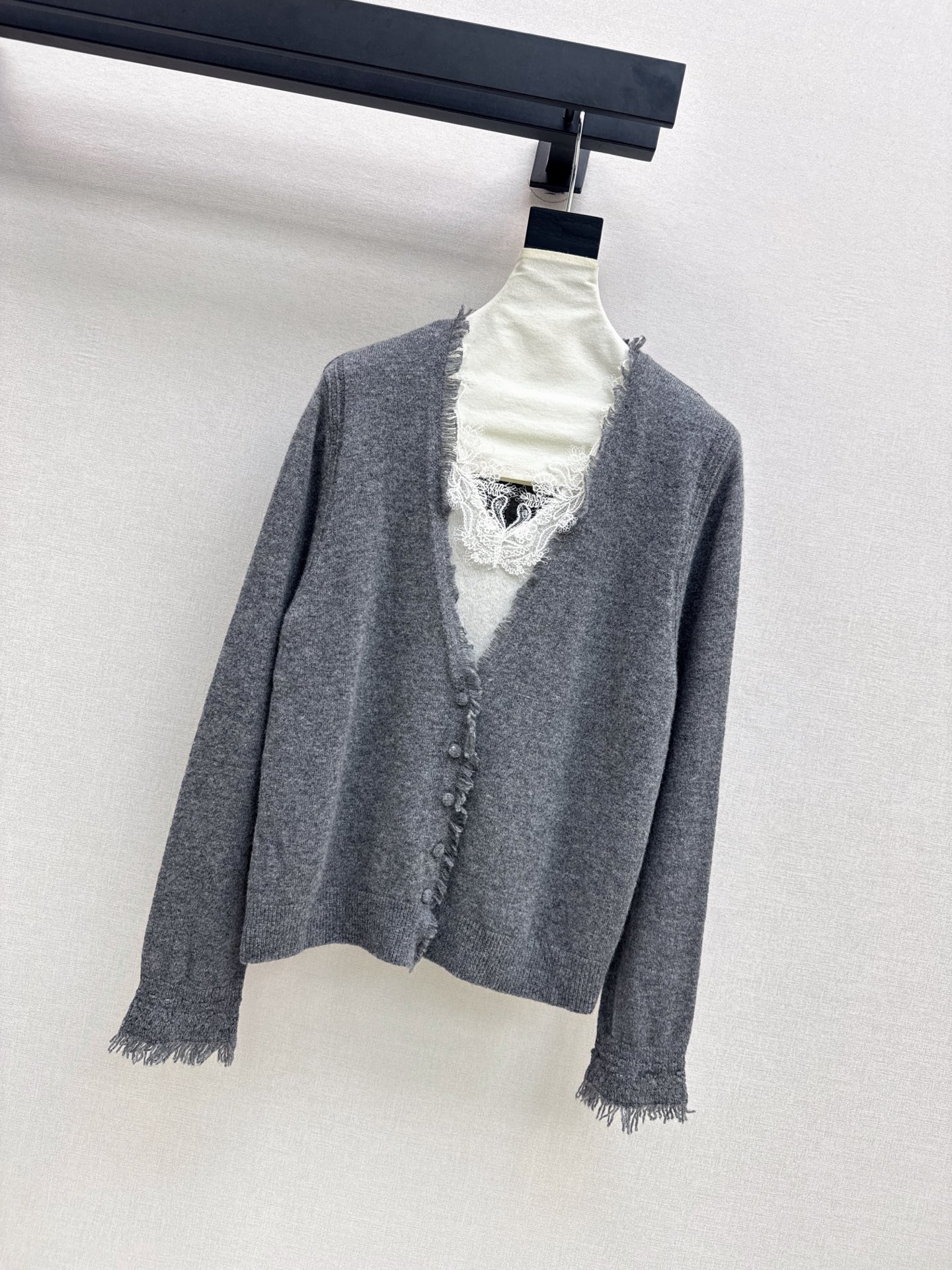 ES 26fw lace contract wool cardigan