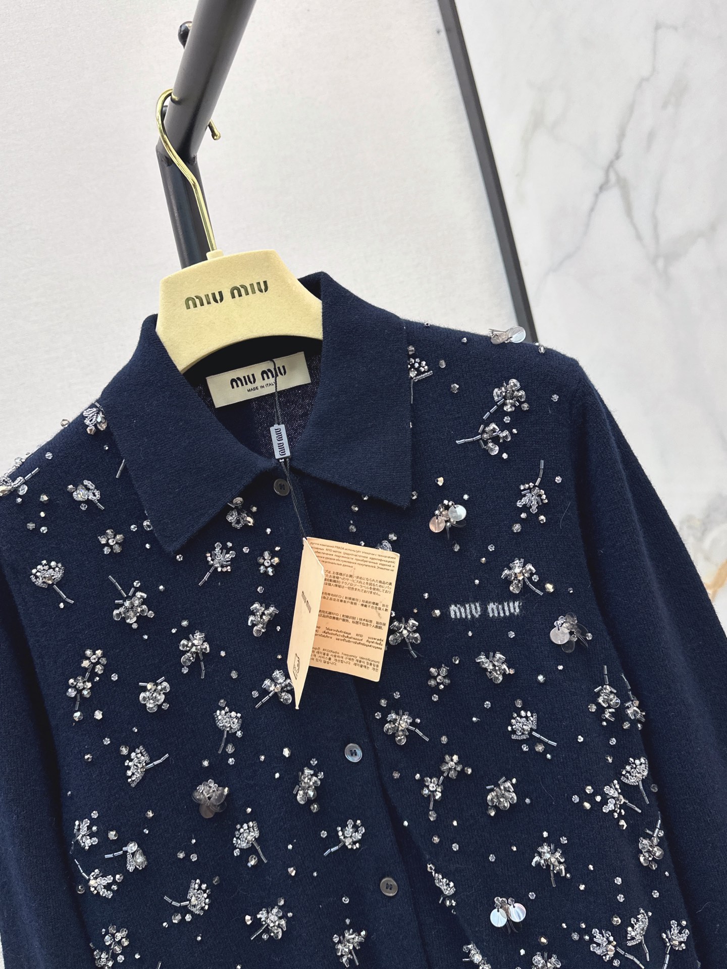 Miu 26fw beading knit cardigan