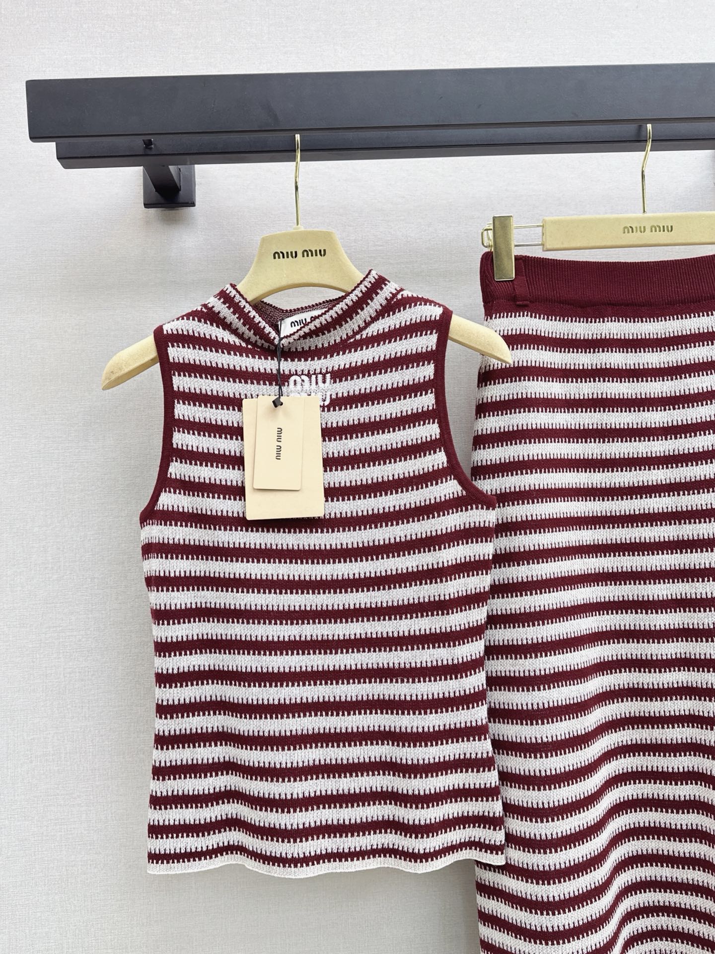 Miu 26fw stripe knit vest skirt sets