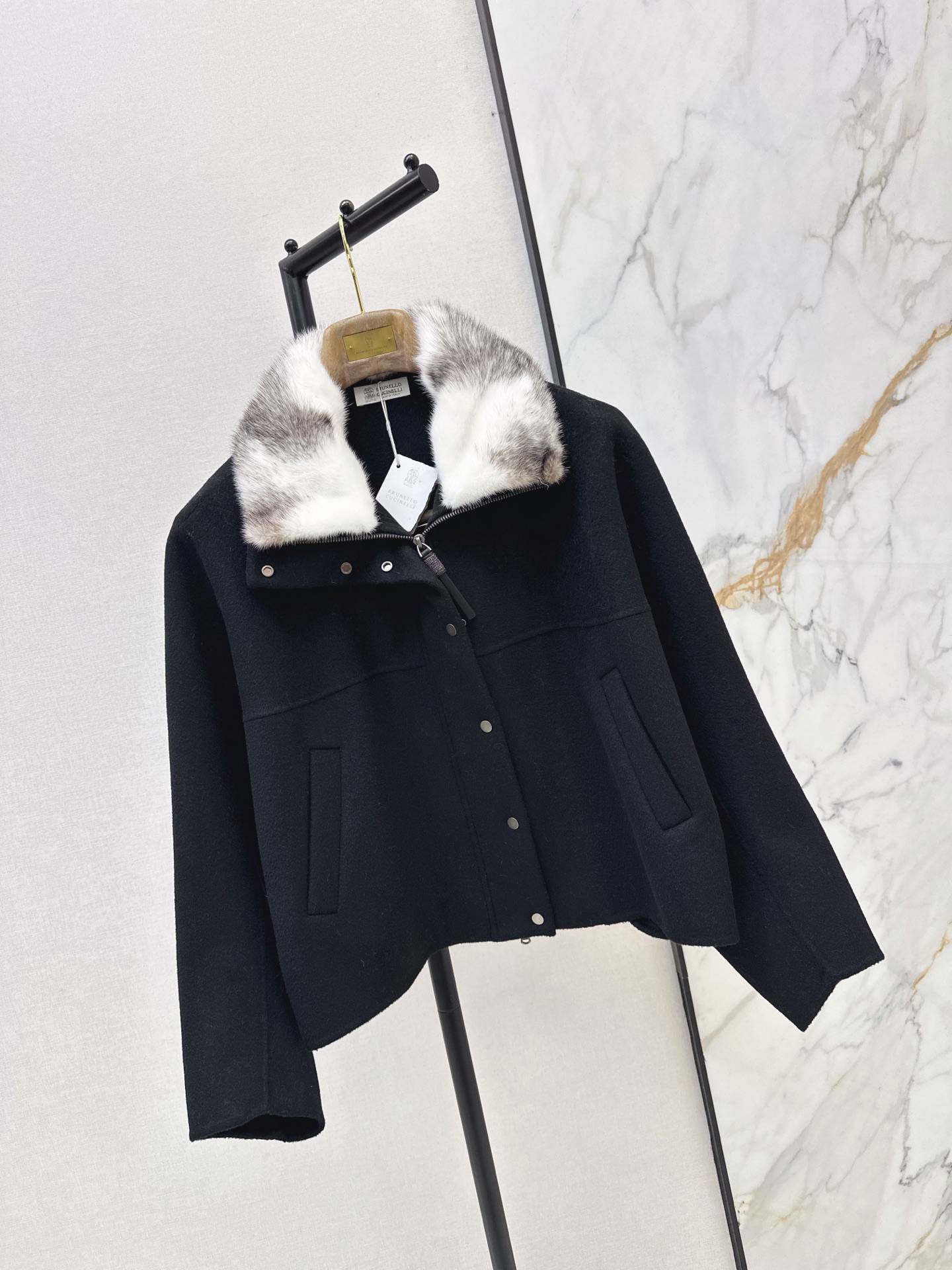 Brun 26fw fur-trim wool jacket