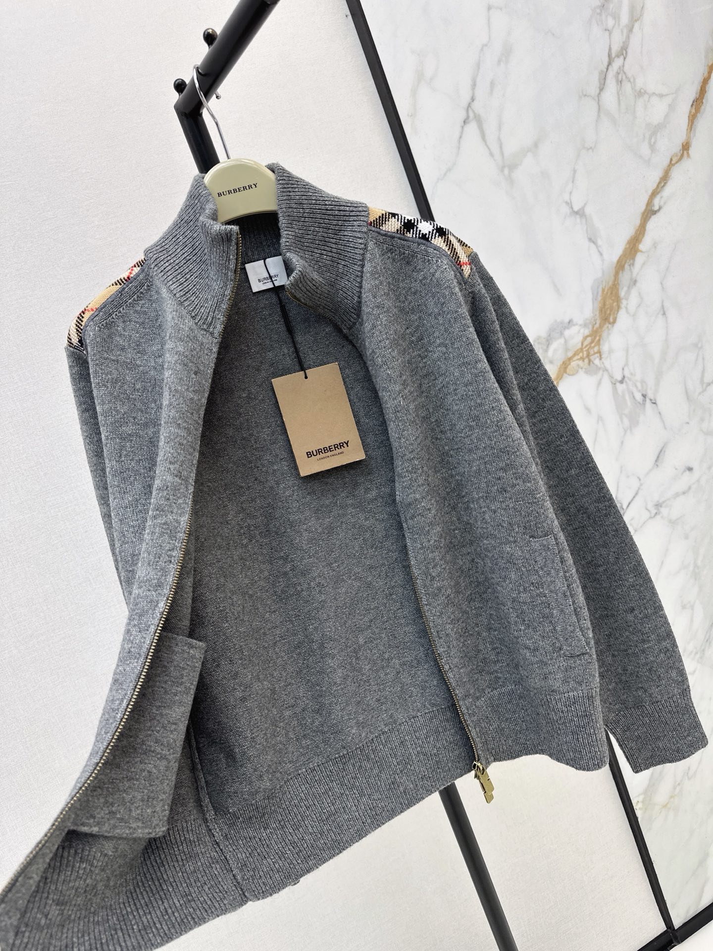 Burb 26fw check contract zipper jacket
