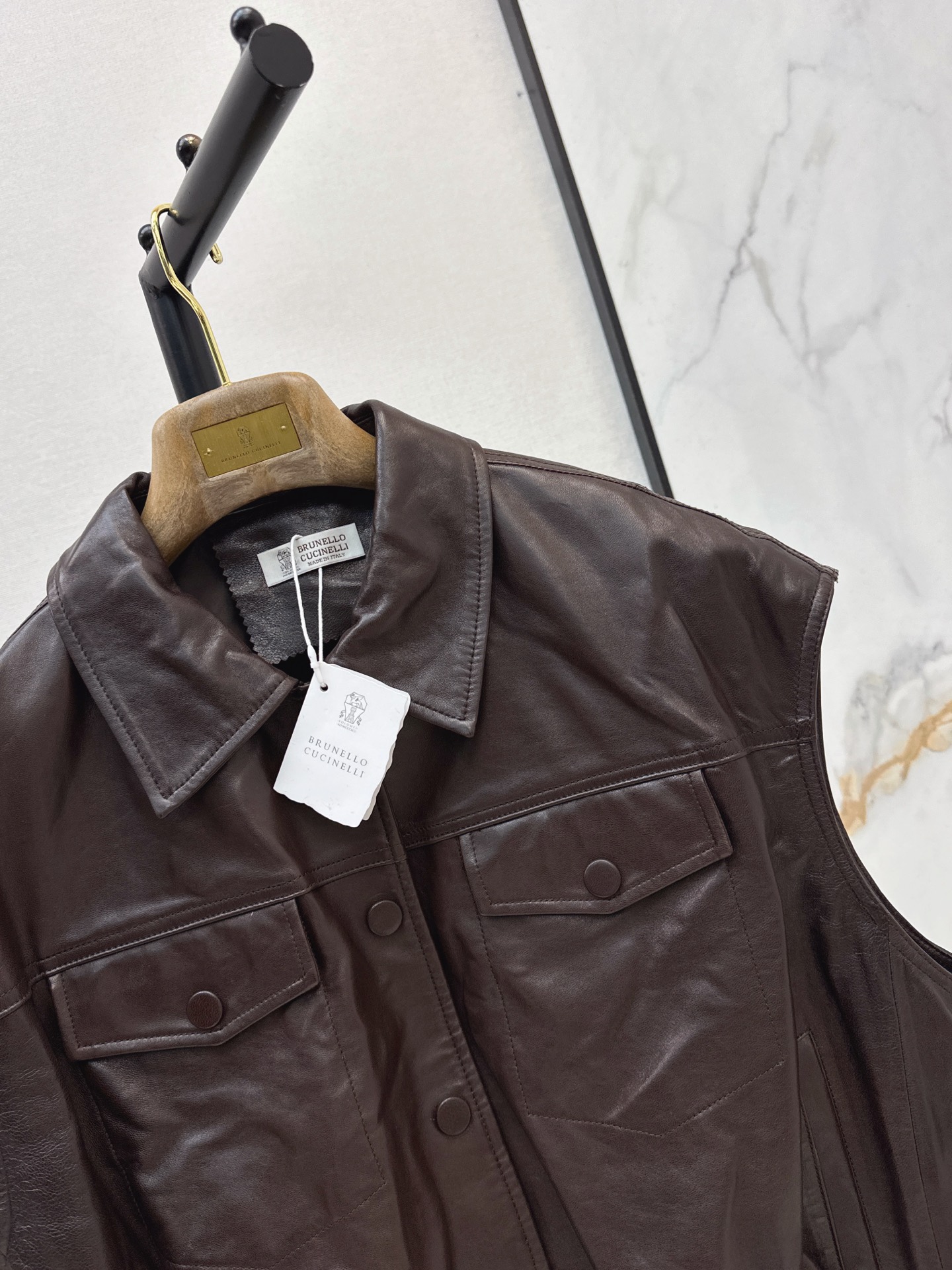 Brun 26fw leather vest jacket