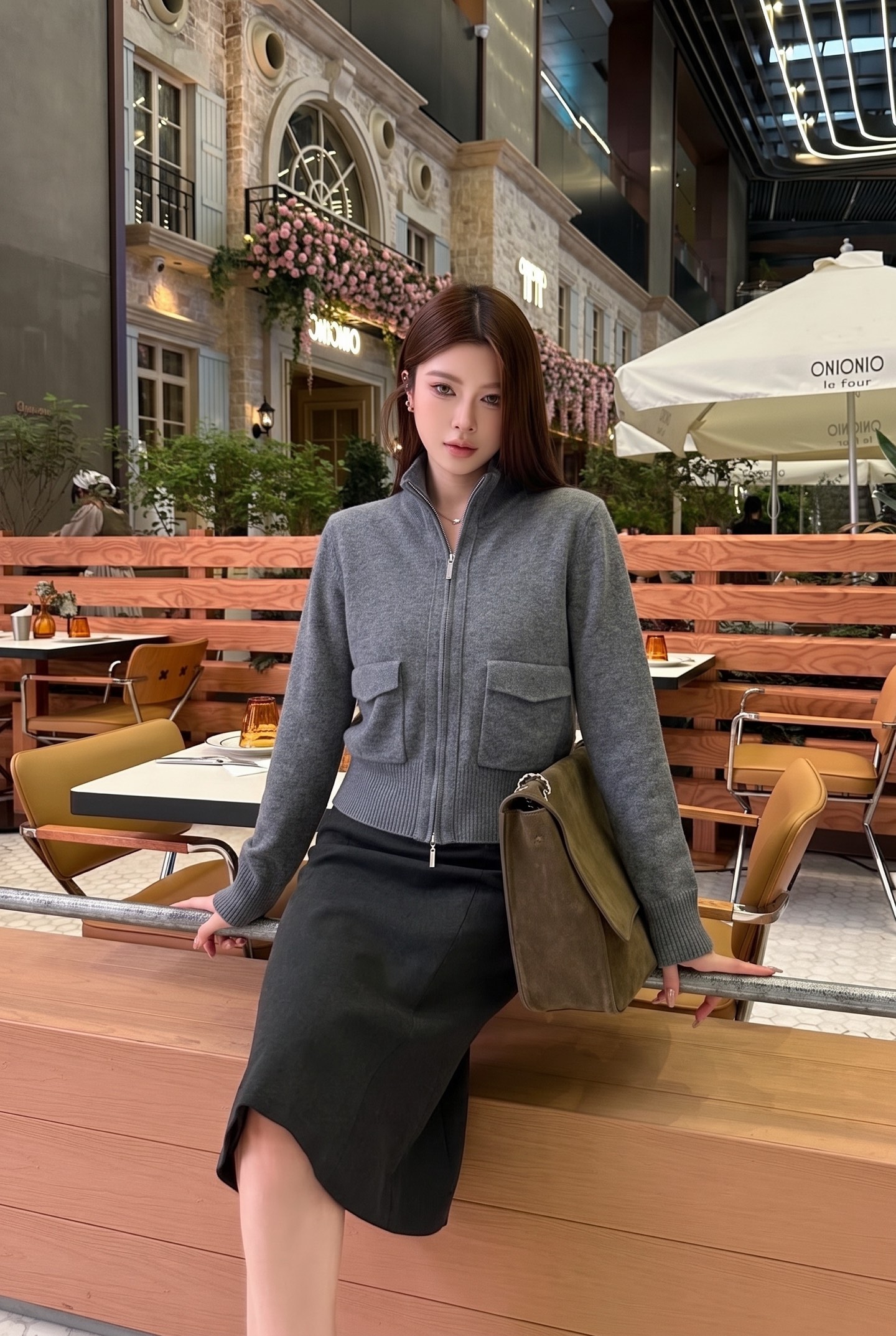 Brun 26fw stand collar knit cardigan