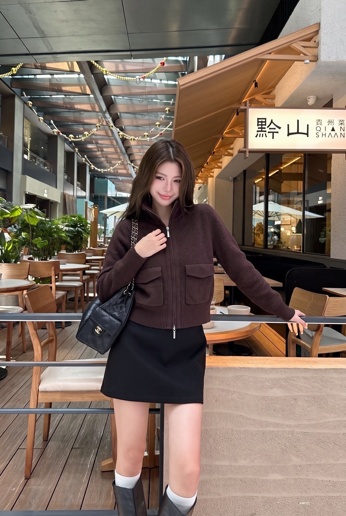 Brun 26fw stand collar knit cardigan