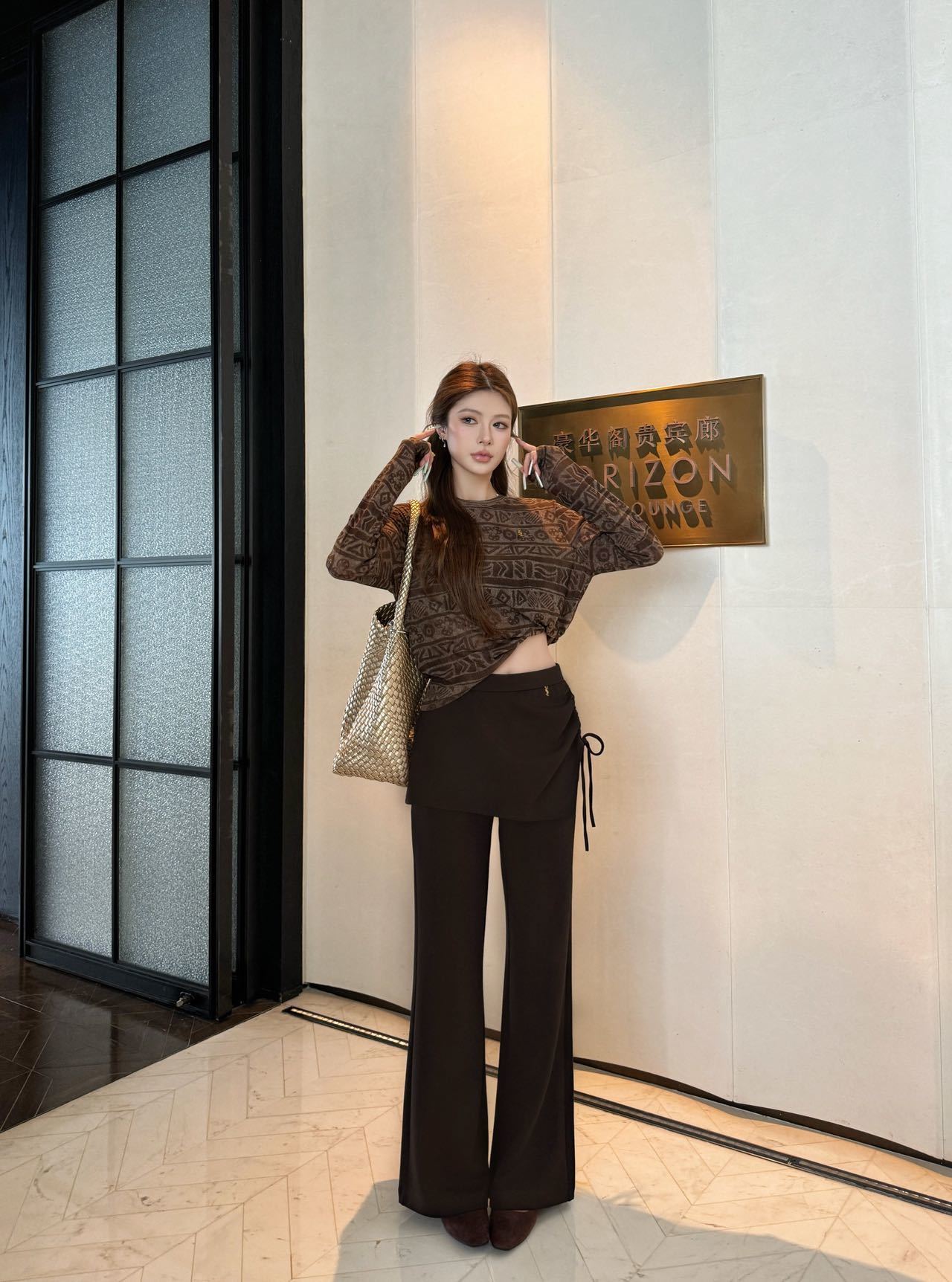 Sain 26fw asymmetric skirt-overlay flared pants