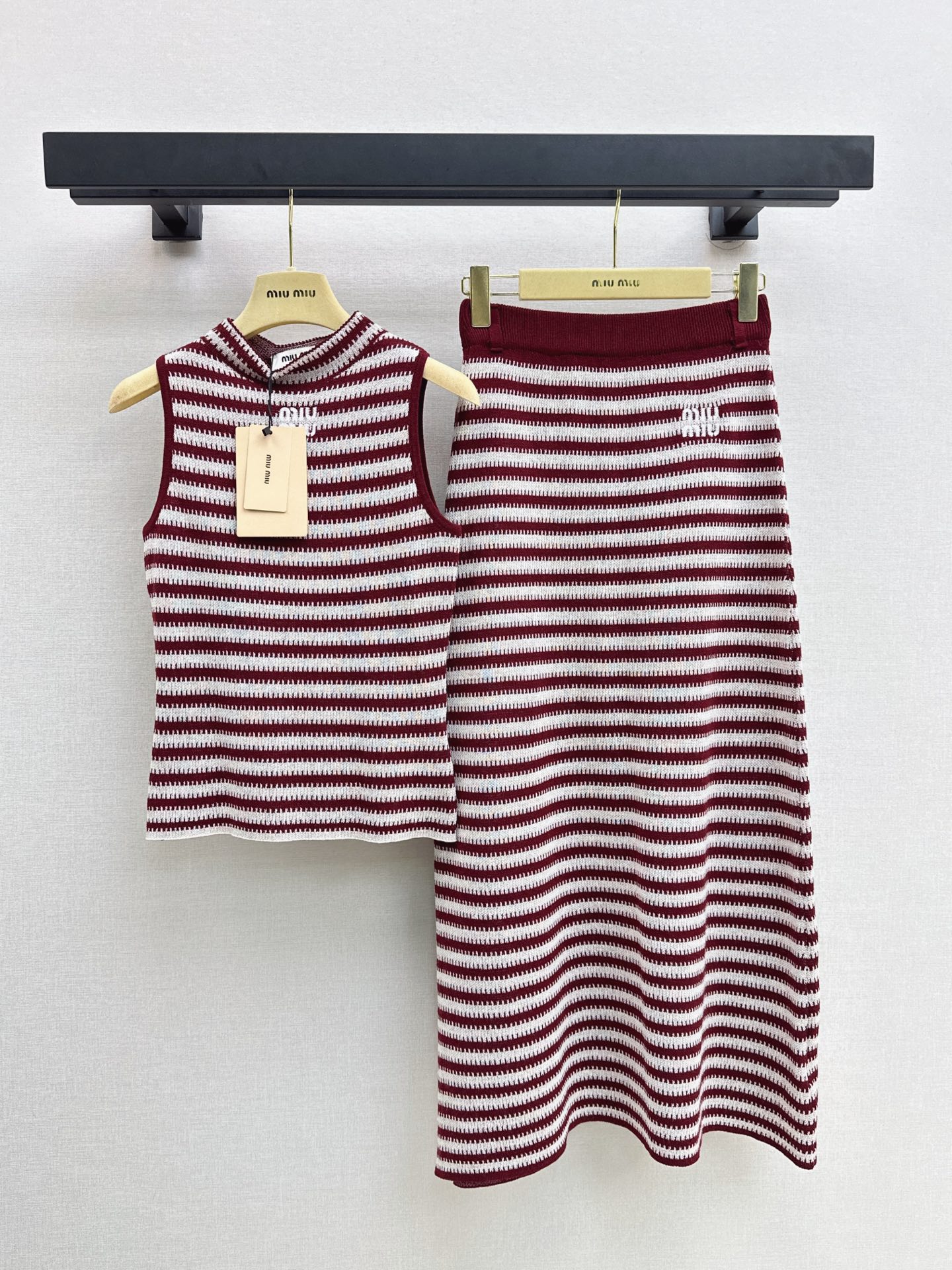 Miu 26fw stripe knit vest skirt sets