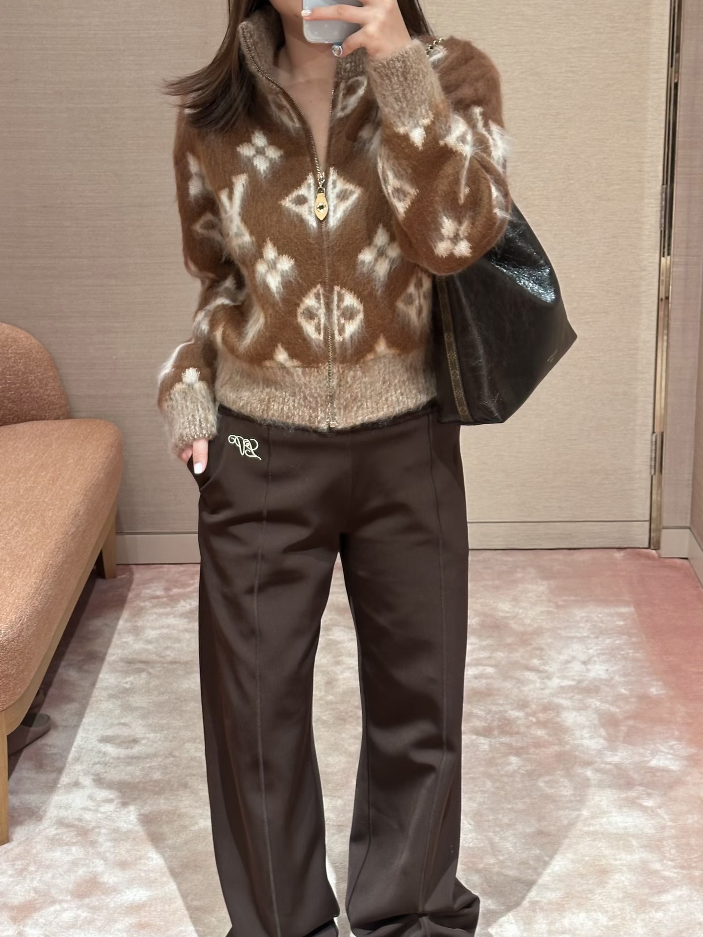 Loui 26fw jacquard zipper knit cardigan