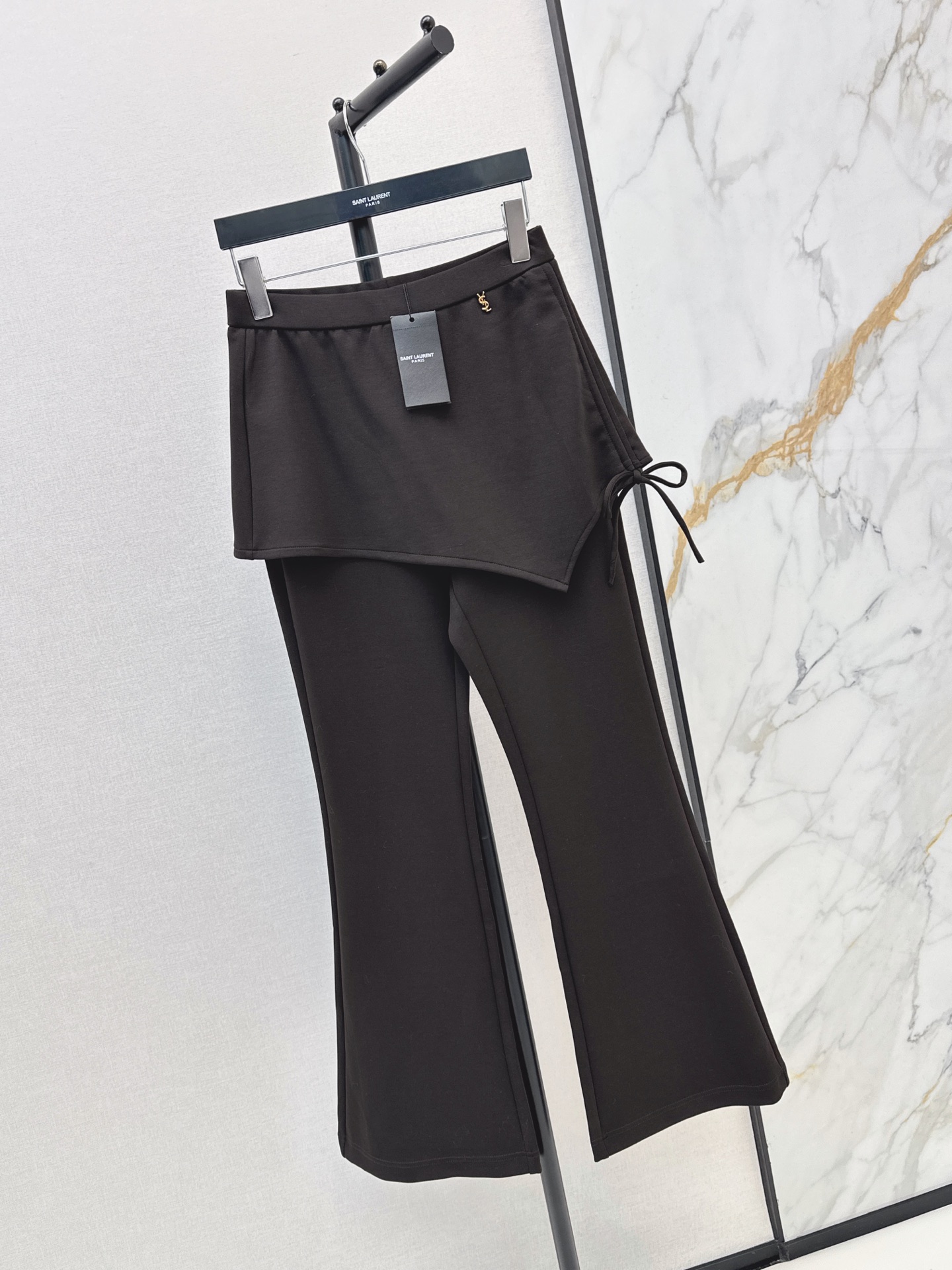 Sain 26fw asymmetric skirt-overlay flared pants