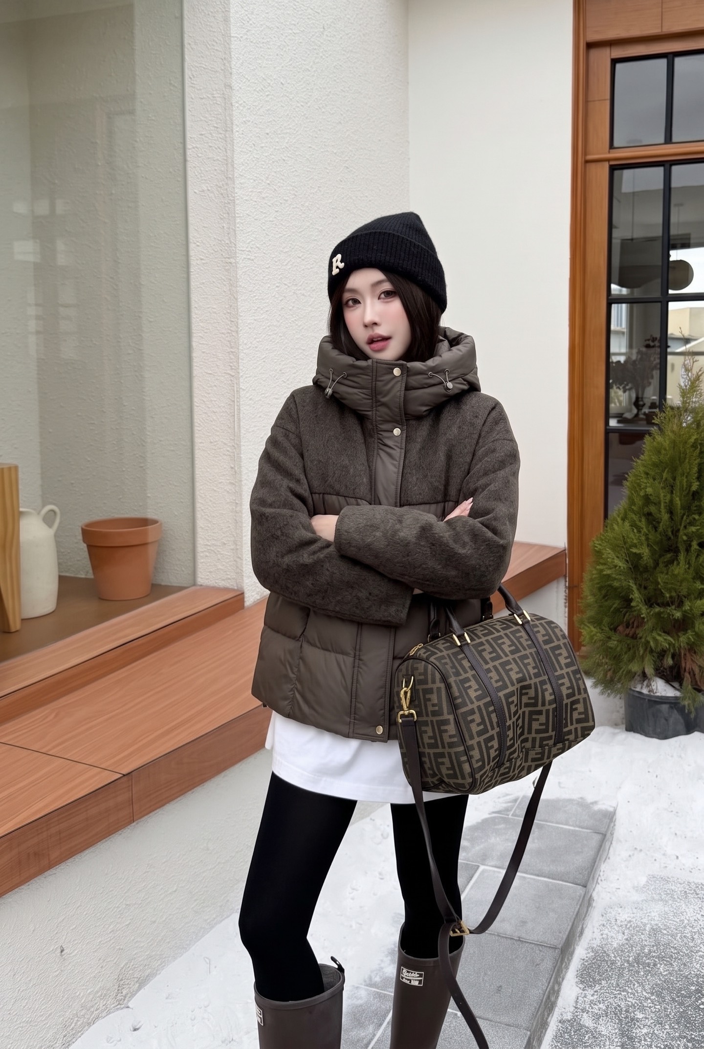 Max 26fw hooded wool contract down jacket
