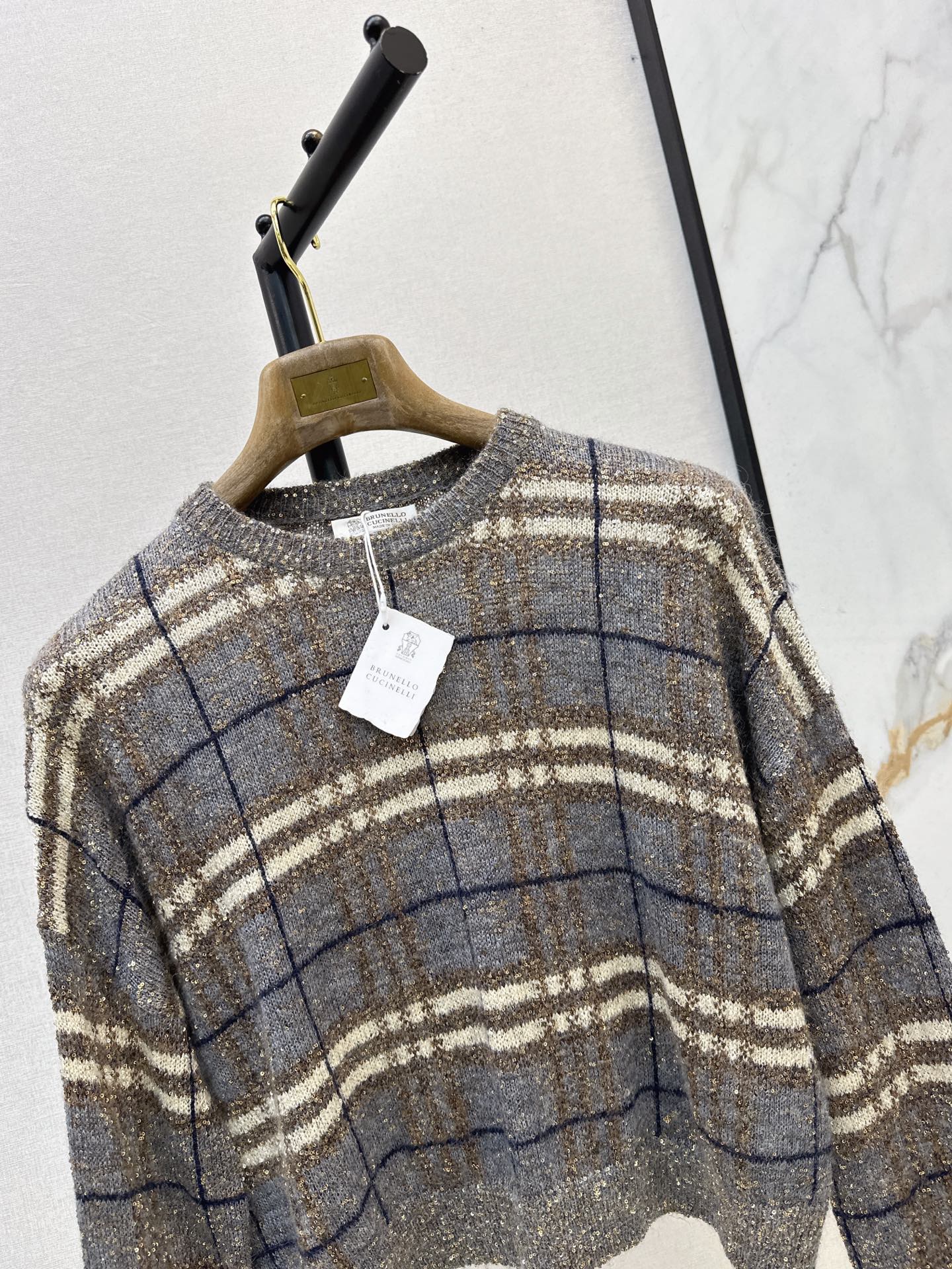 Brun 26fw plaid knit sweater