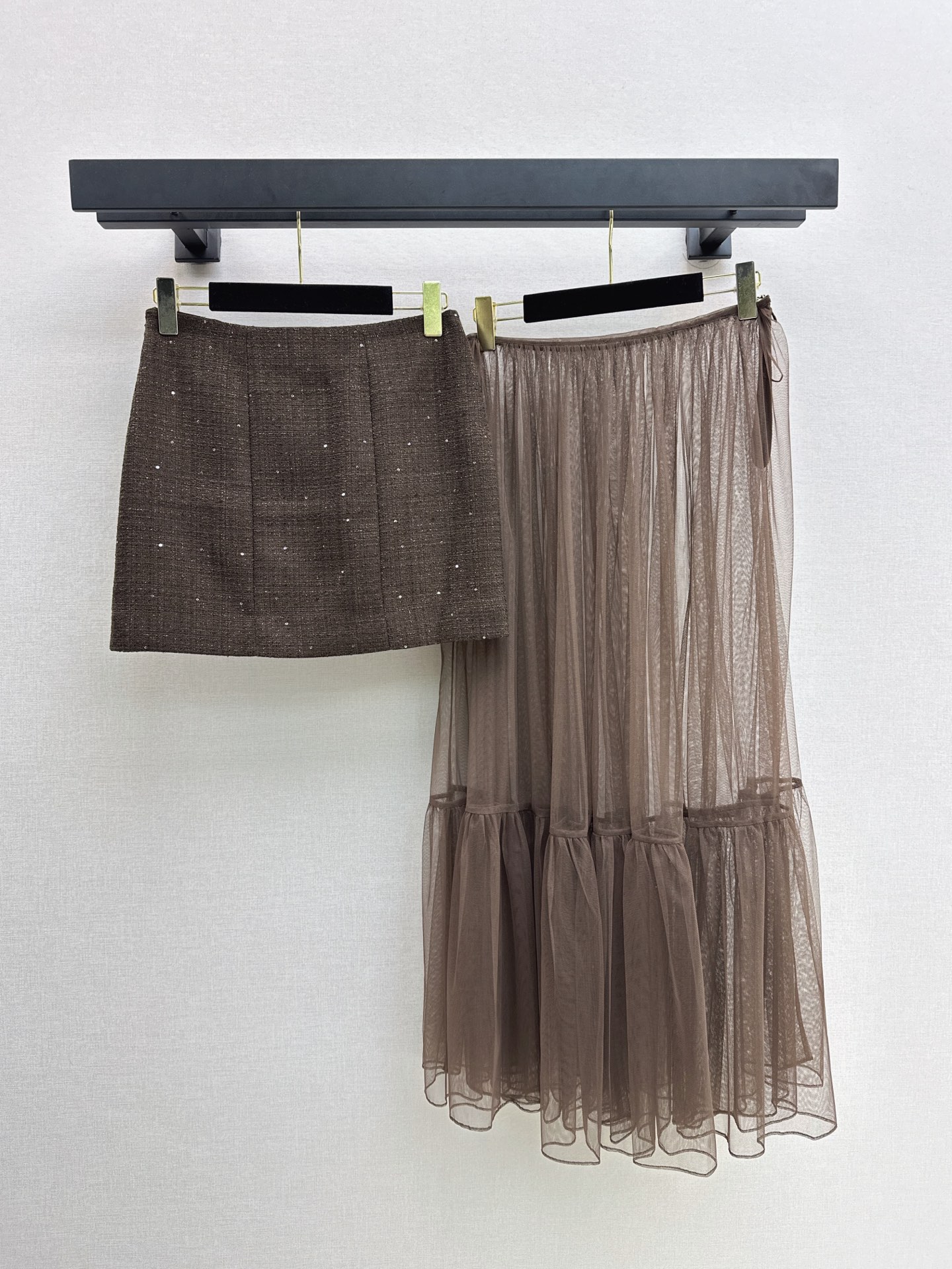 Chan 26fw woven mini skirt mesh skirt sets