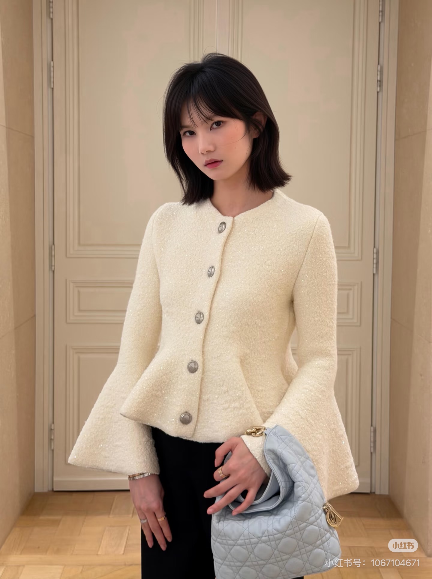 CD 26fw iridescent sequin bell-sleeve peplum knit jacket
