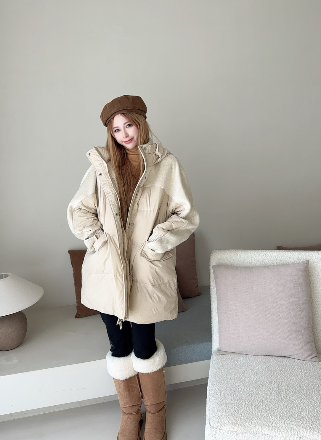 Max 26fw knit contract hooded down jacket
