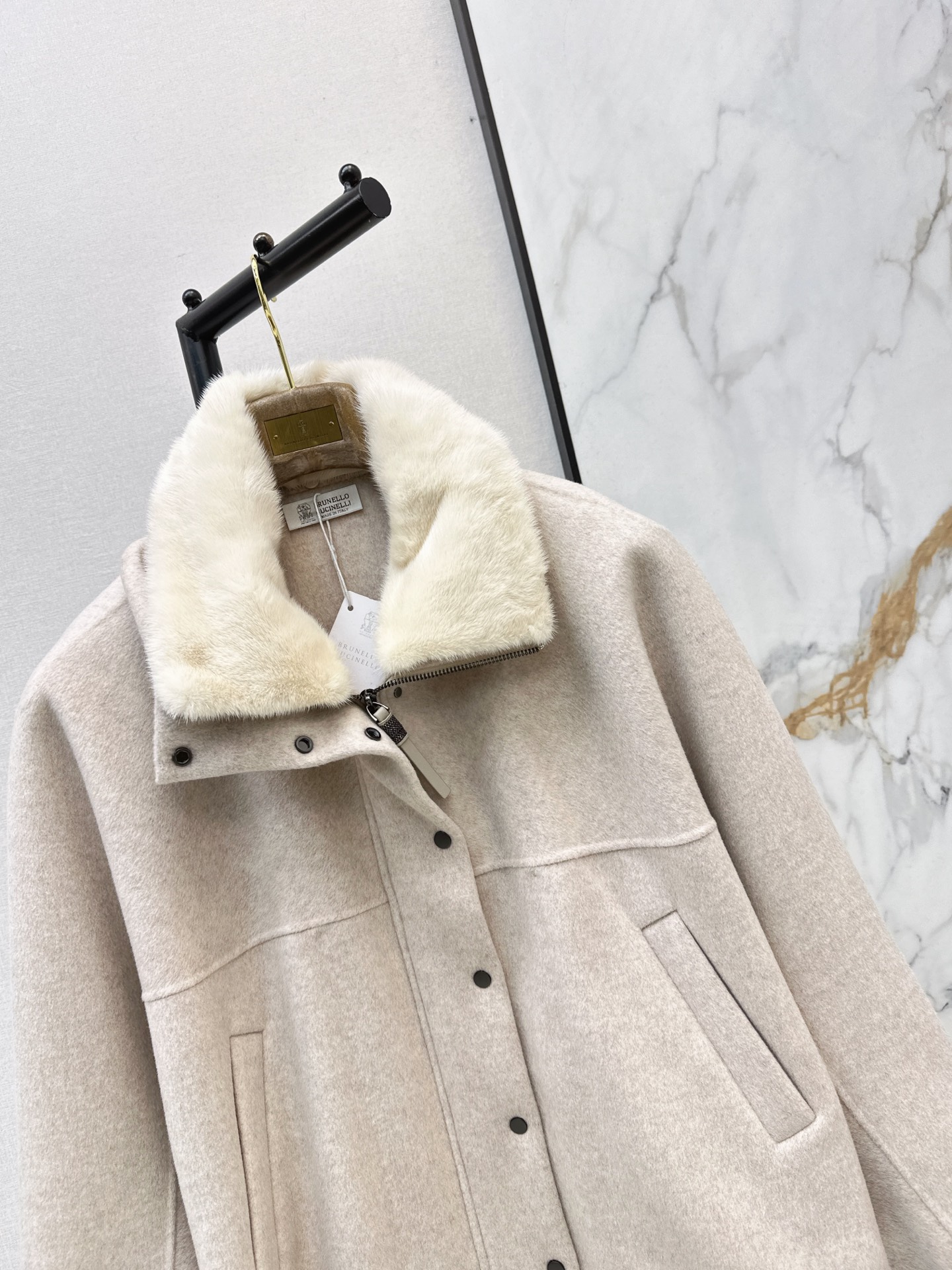 Brun 26fw fur-trim wool jacket
