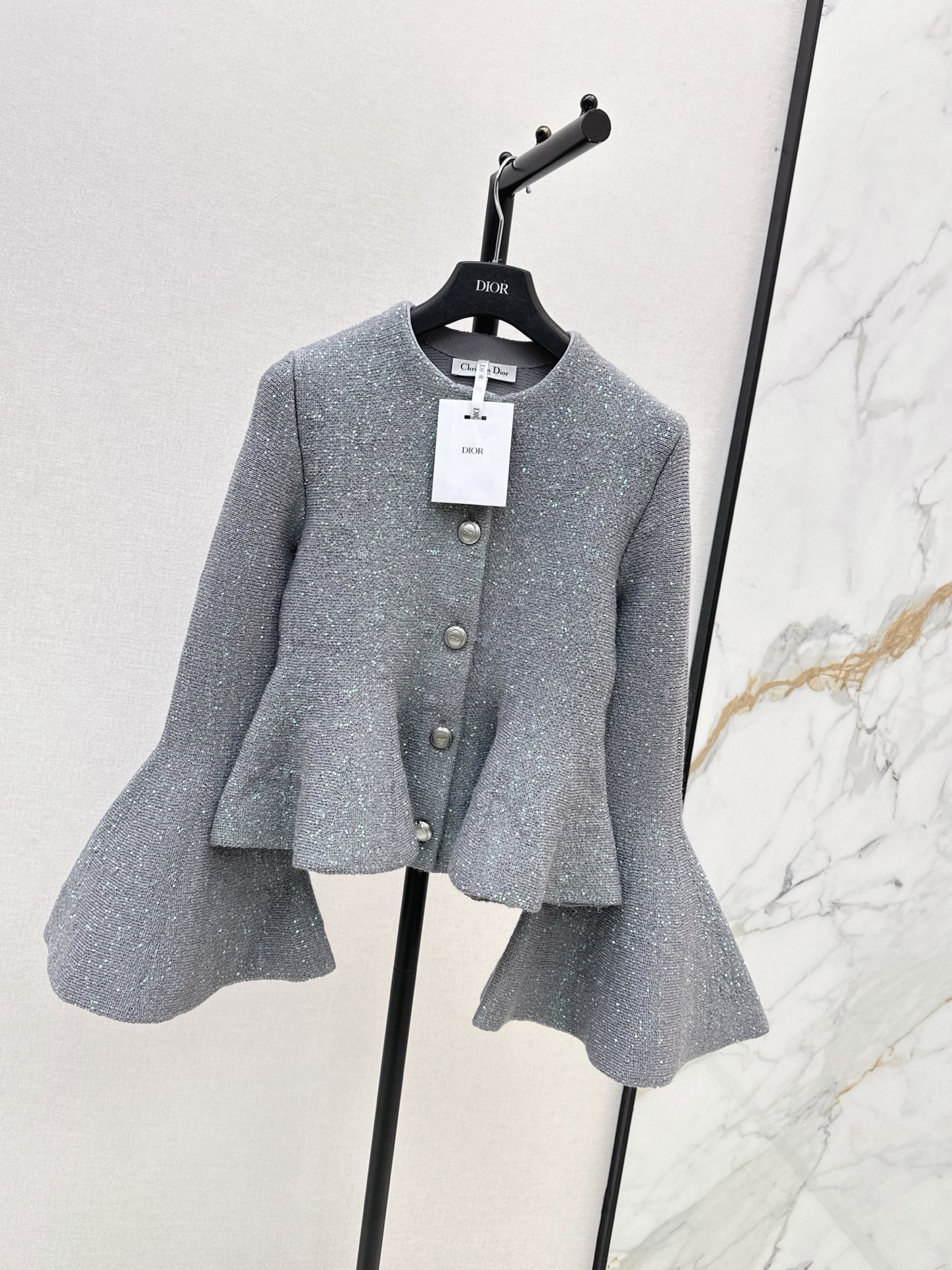 CD 26fw iridescent sequin bell-sleeve peplum knit jacket