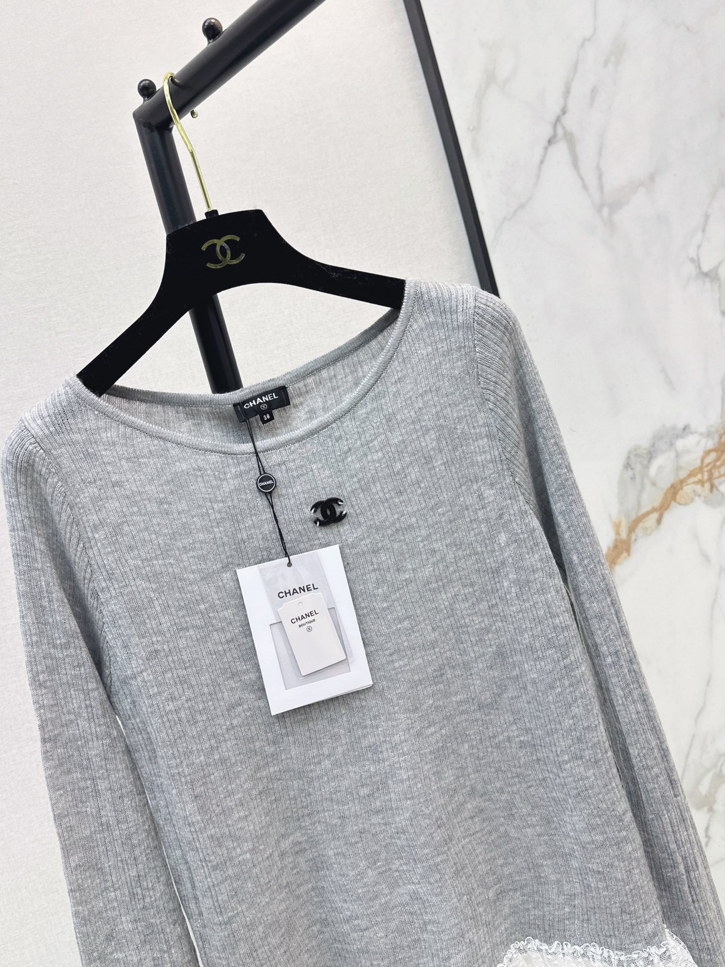 Chan 26fw lace trim knitwear
