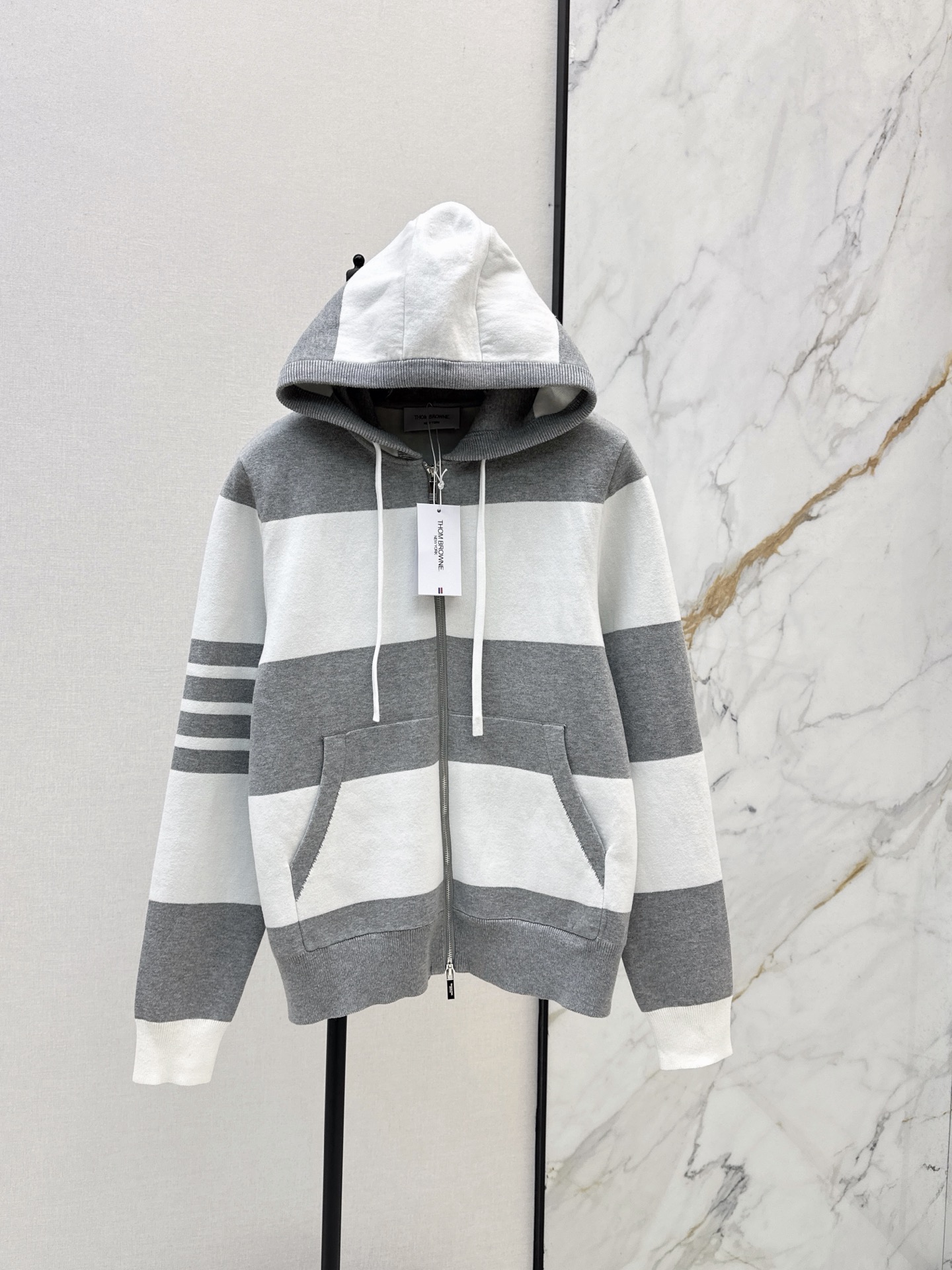 Thom 26fw stripe hooded knitwear