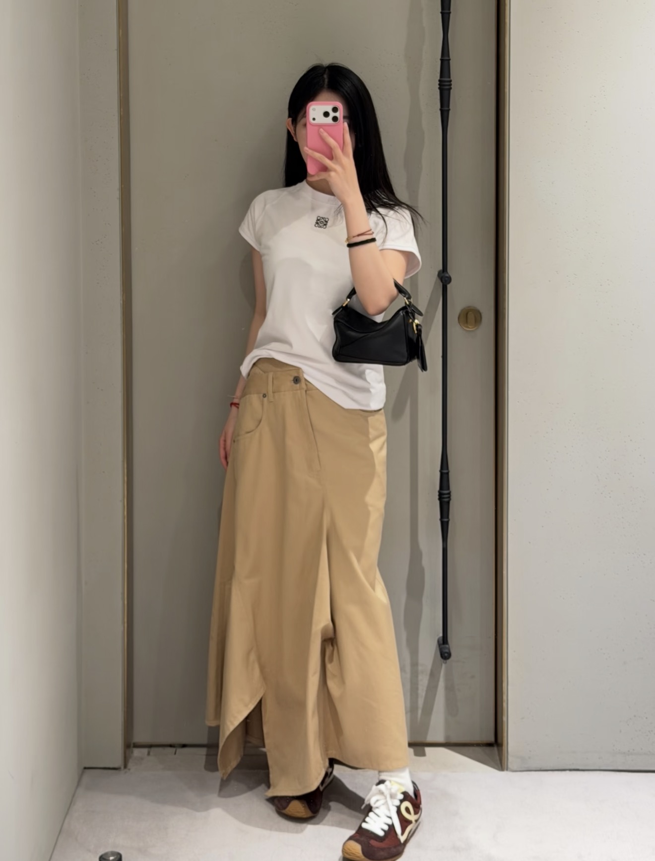 Loe 26fw asymmetric layered skirt