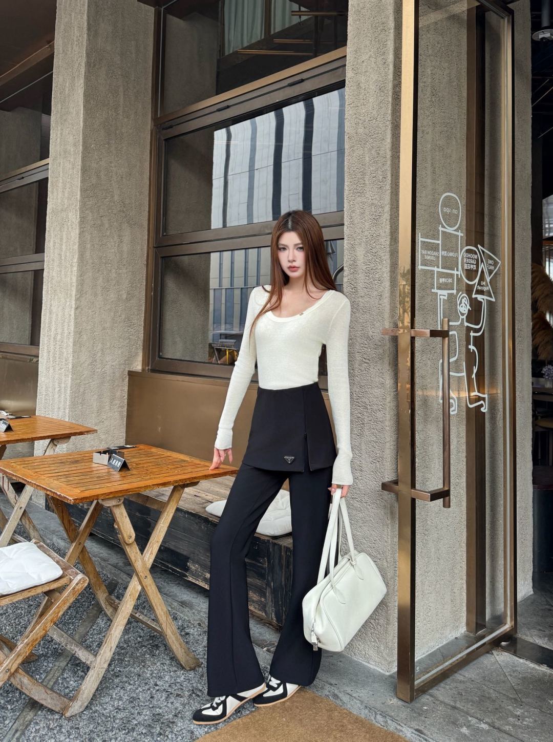 Pra 26fw skirt-overlay slim-fit pants