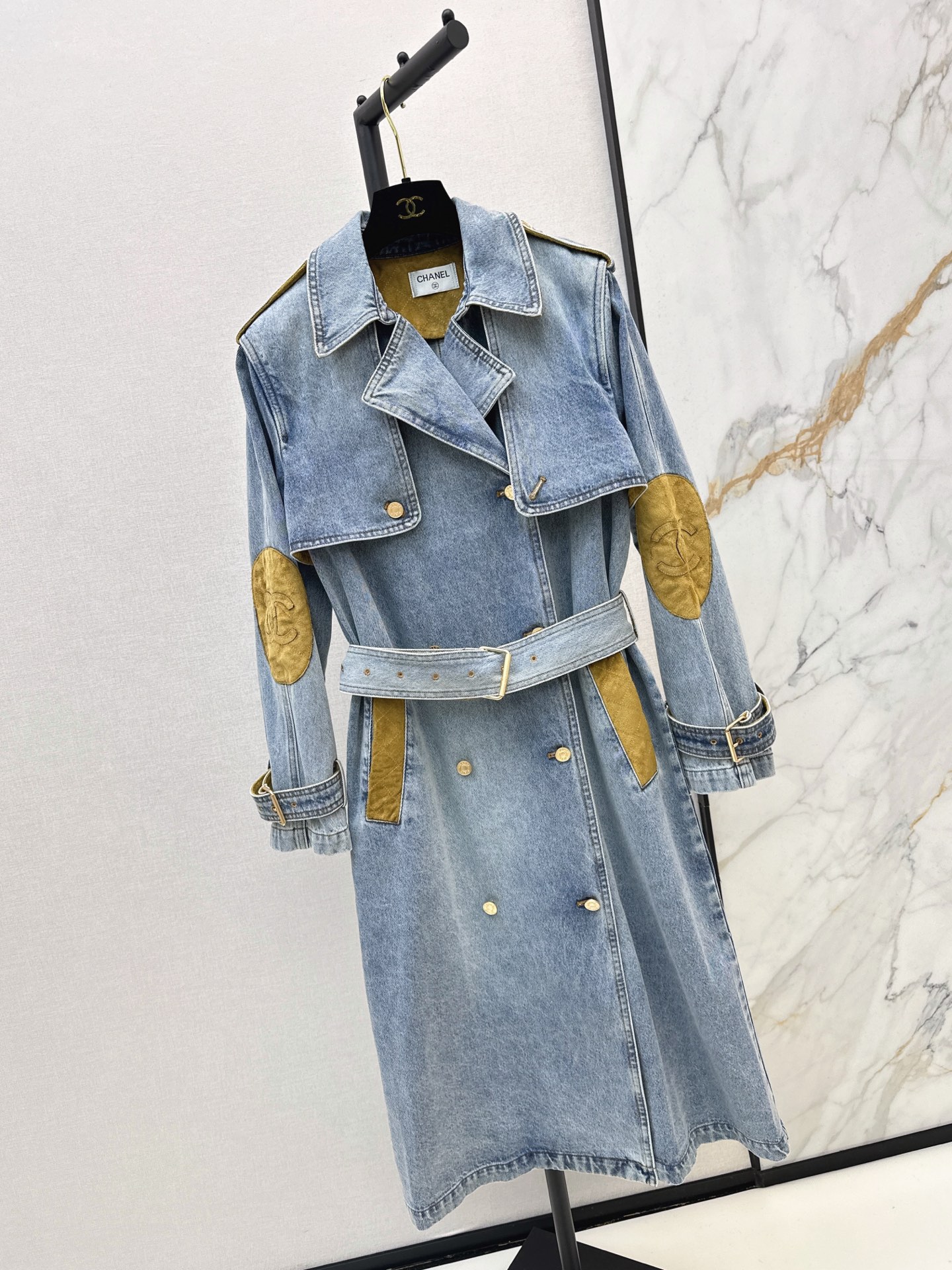 Chan 26fw suede fleece denim trench coats
