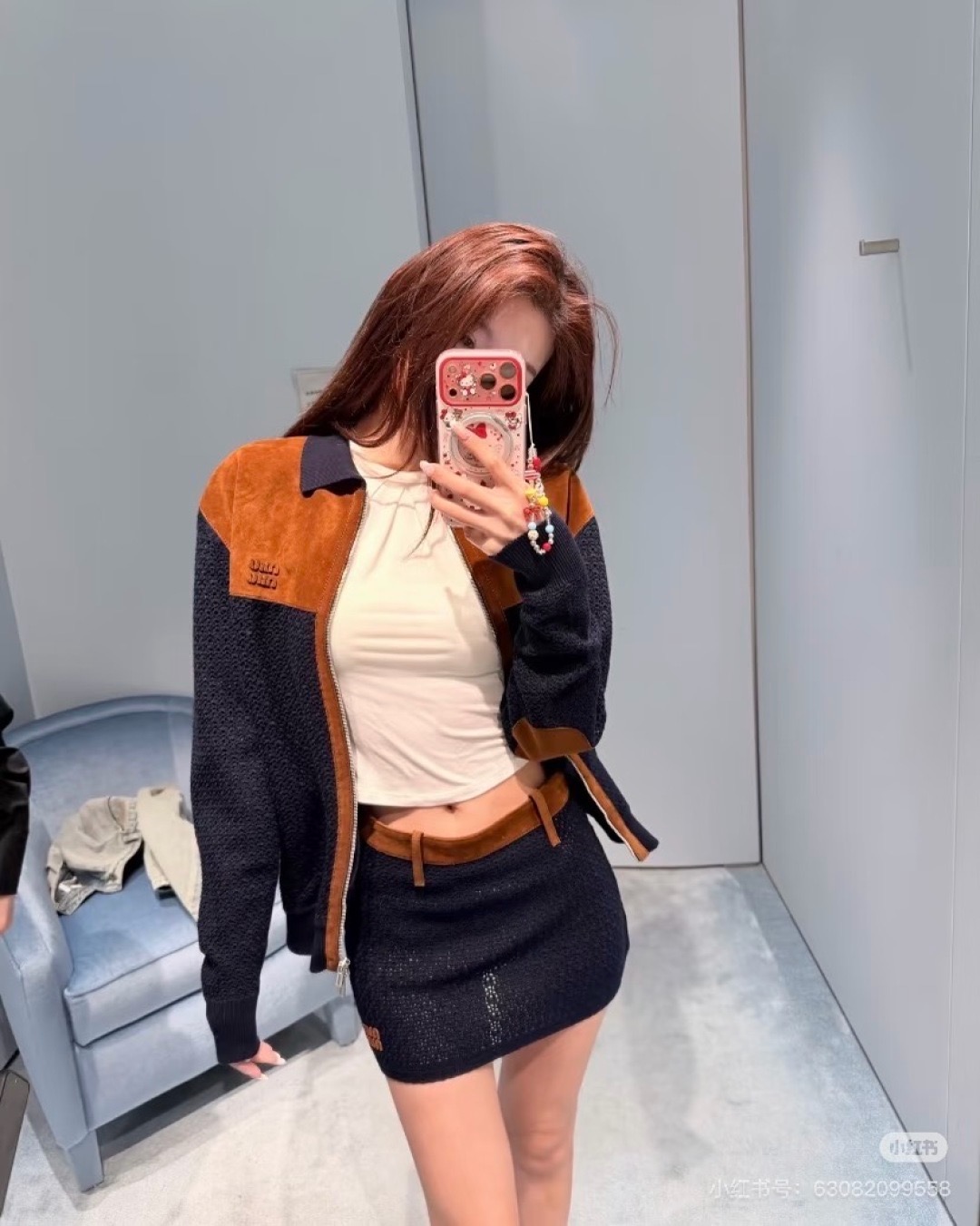 Miu 26fw suede contract knit jacket