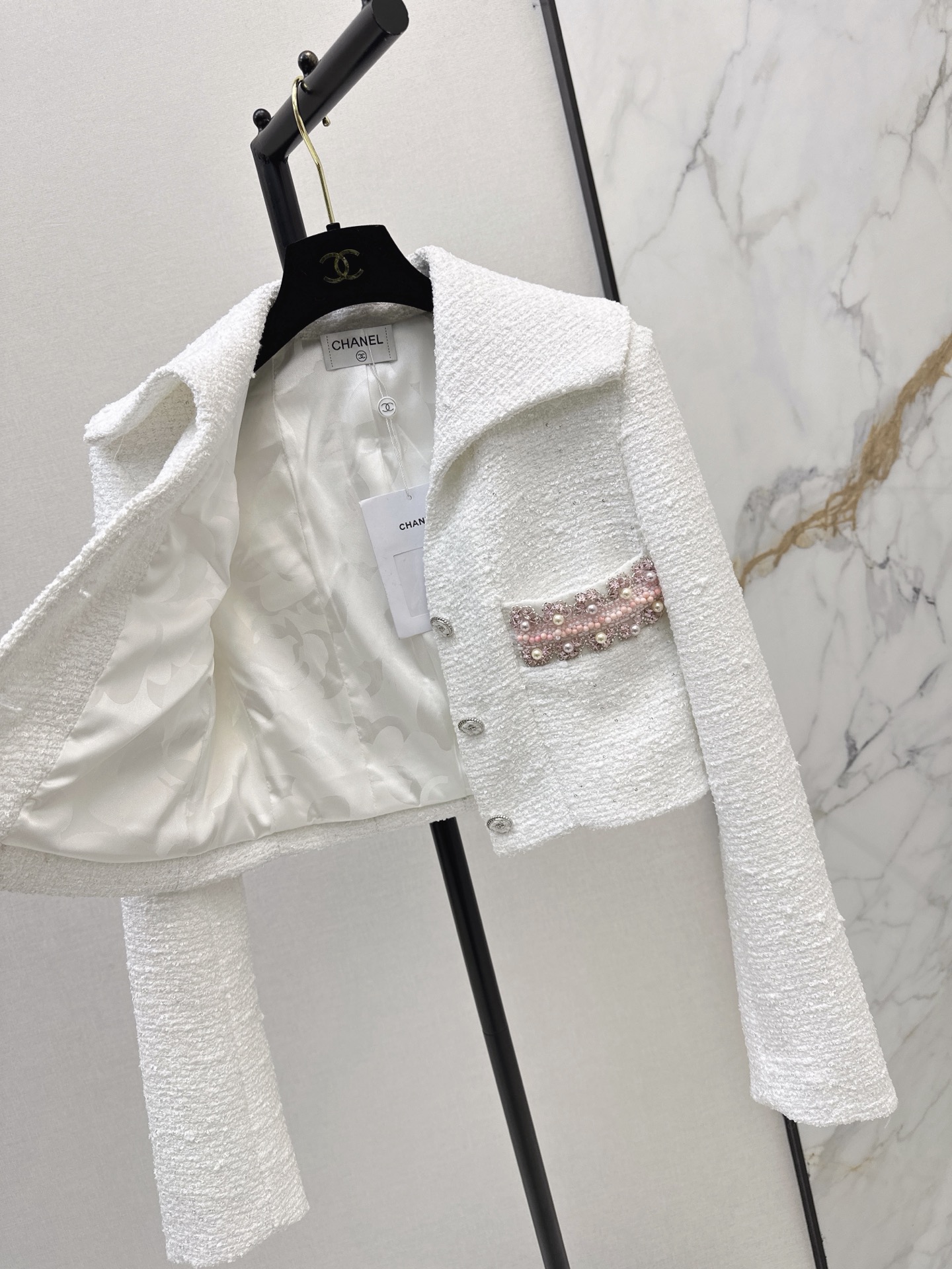 Chan 26fw cropped woven tweed jacket