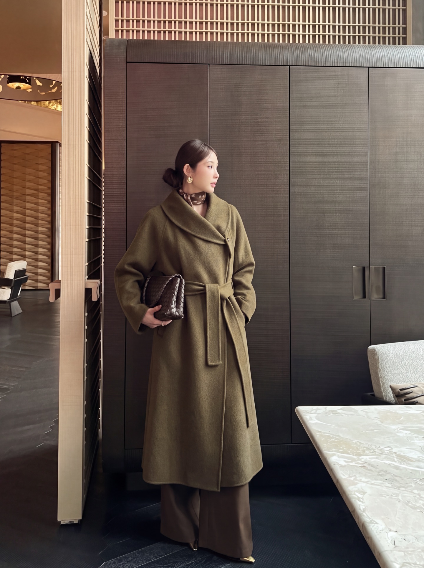 Max 26fw woolen belted overcoats