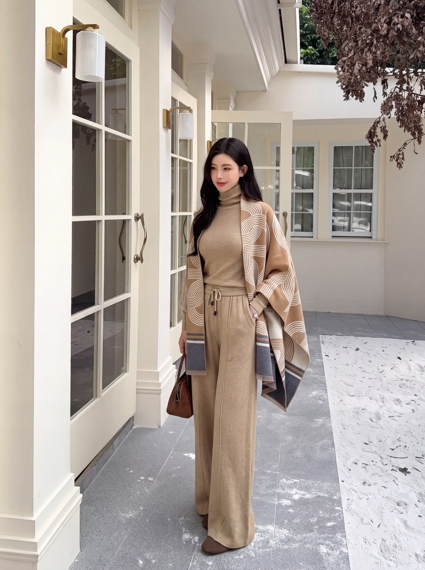 Her 26fw 3pcs knit basic tee shawls pants sets