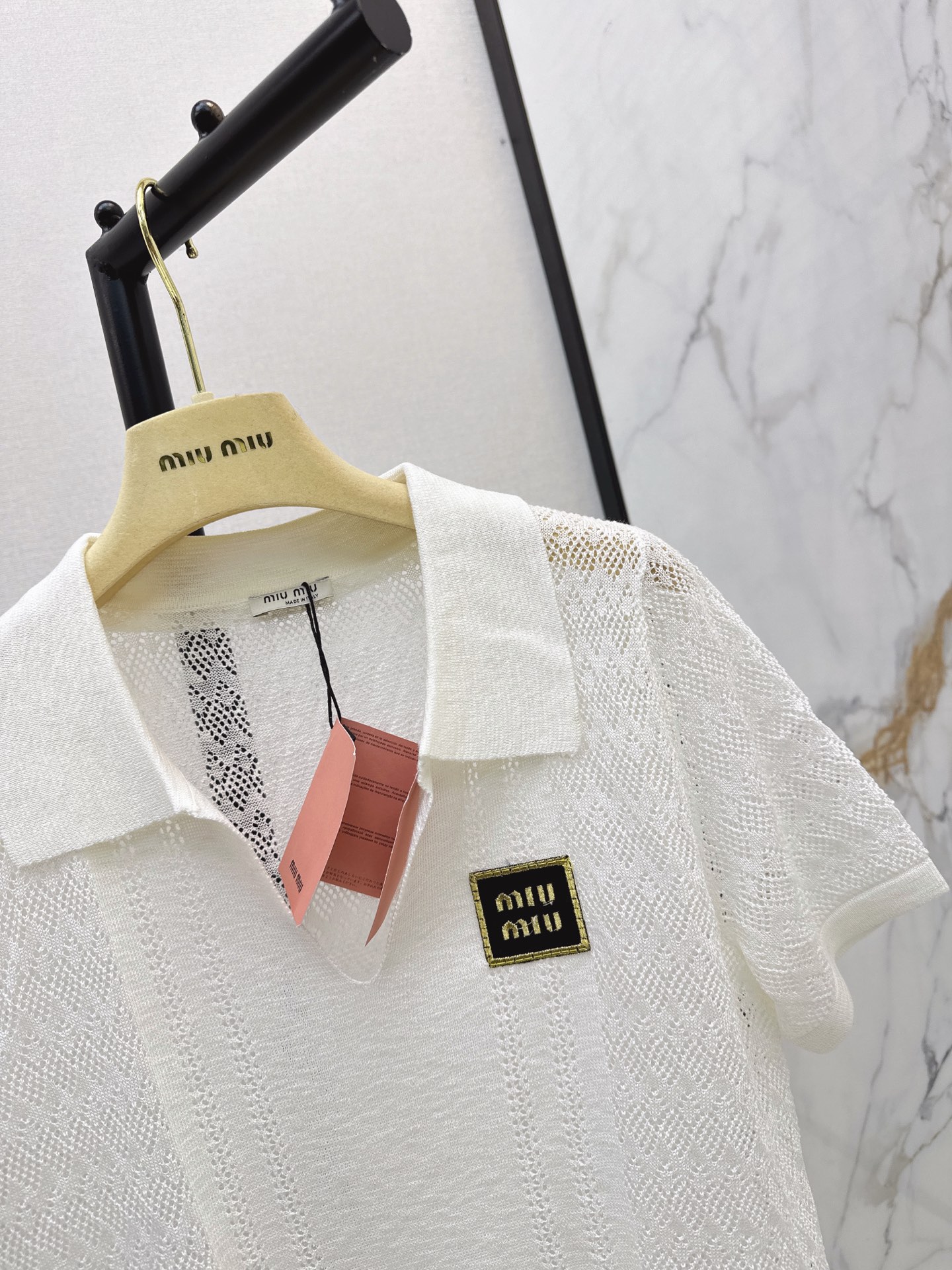 Miu 26fw hoolow lace knit top