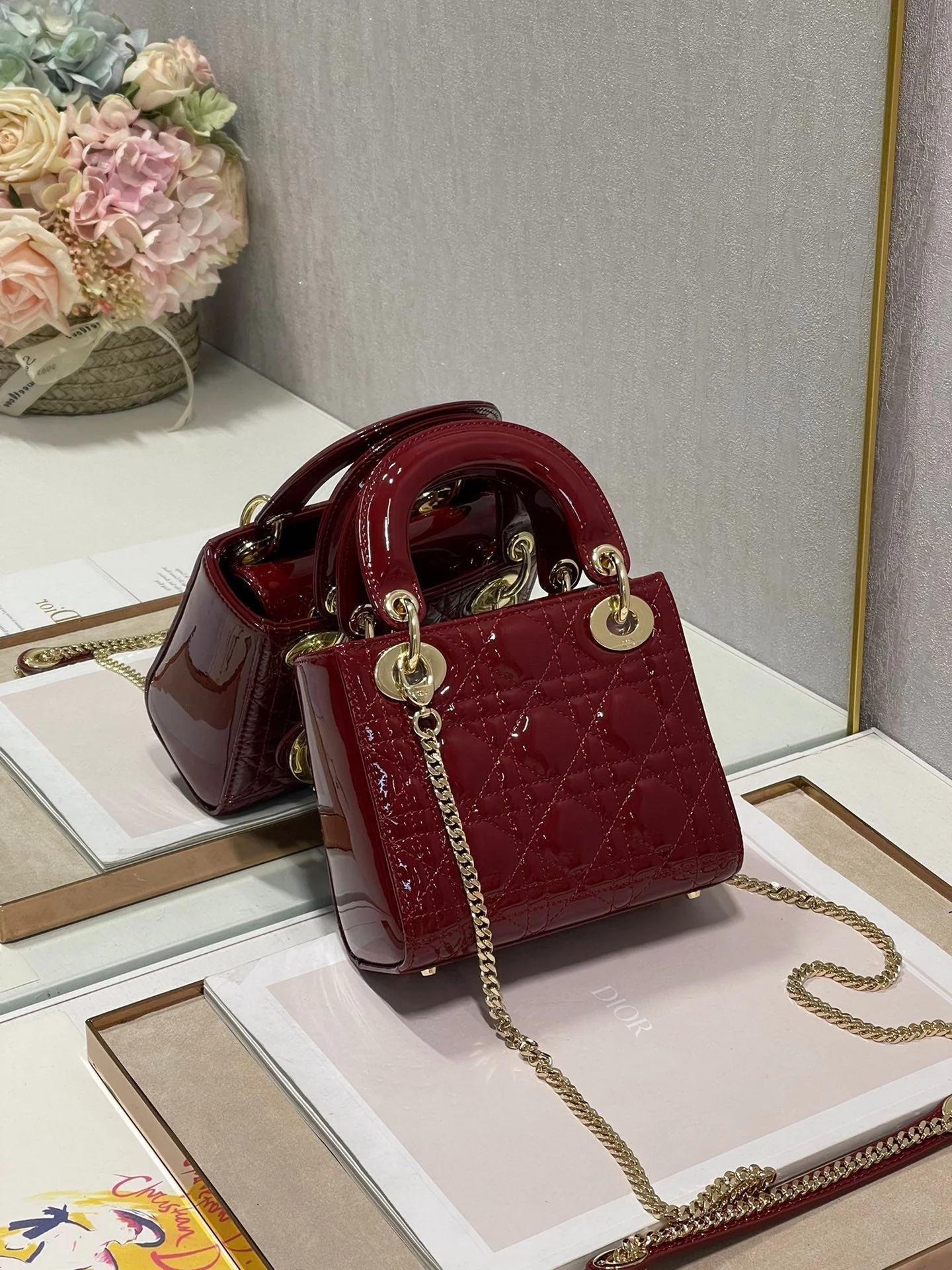 DO Mini & Small Lady Bag Claret Patent Cannage Calfskin