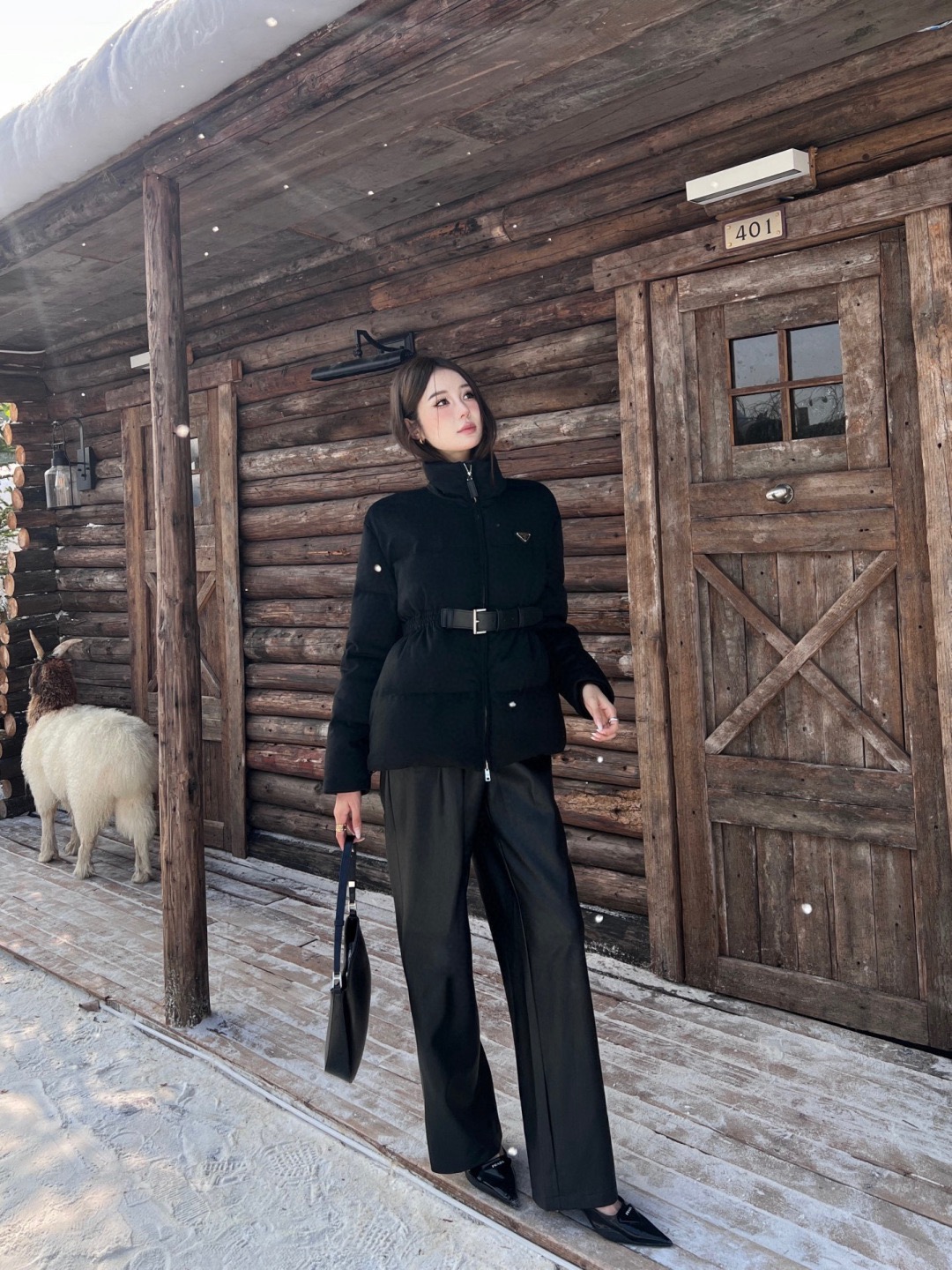 Pra 26fw belted woolen down jacket