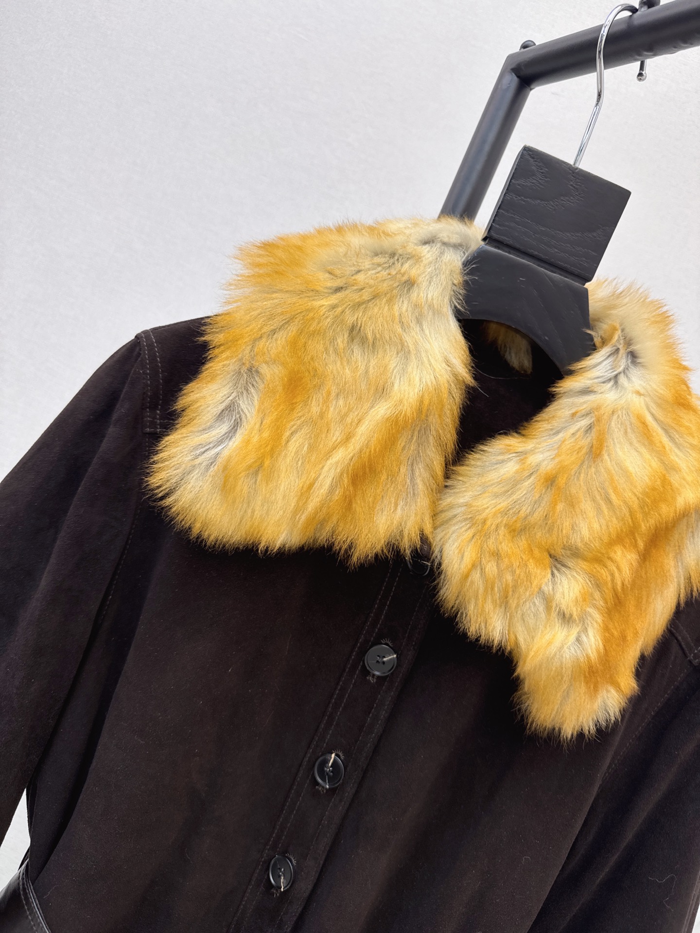Sain 26fw suede fleece belted leather jacket