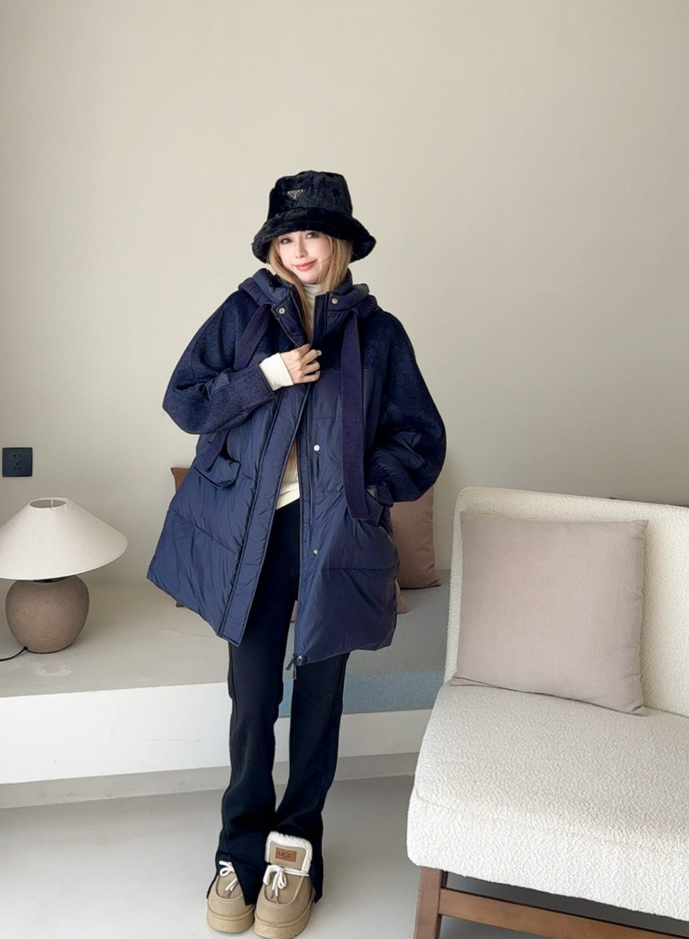 Max 26fw knit contract hooded down jacket